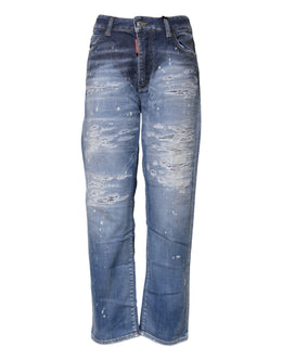 Dsquared² Blaue zerfledderte Straight Denim Jeans aus Baumwolle mit mittlerer Taille