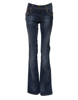 John Galliano Blaue Denim-Jeans mit weitem Bein aus Baumwolle mit mittlerer Taille