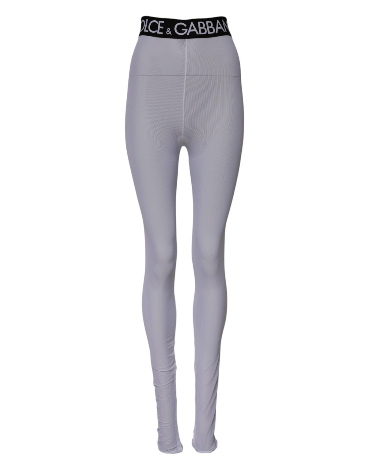 Dolce & Gabbana Graue Nylon DG Logo Mitteltaillierte Leggings Hose