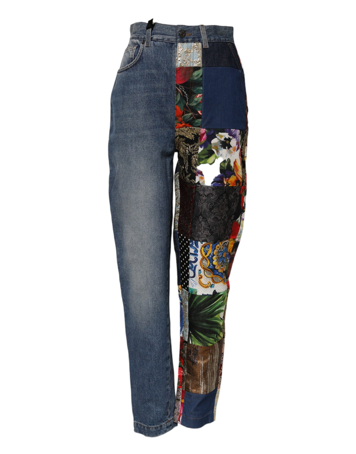 Dolce & Gabbana Blaue AMBER Patchwork Denim-Jeans mit hoher Taille