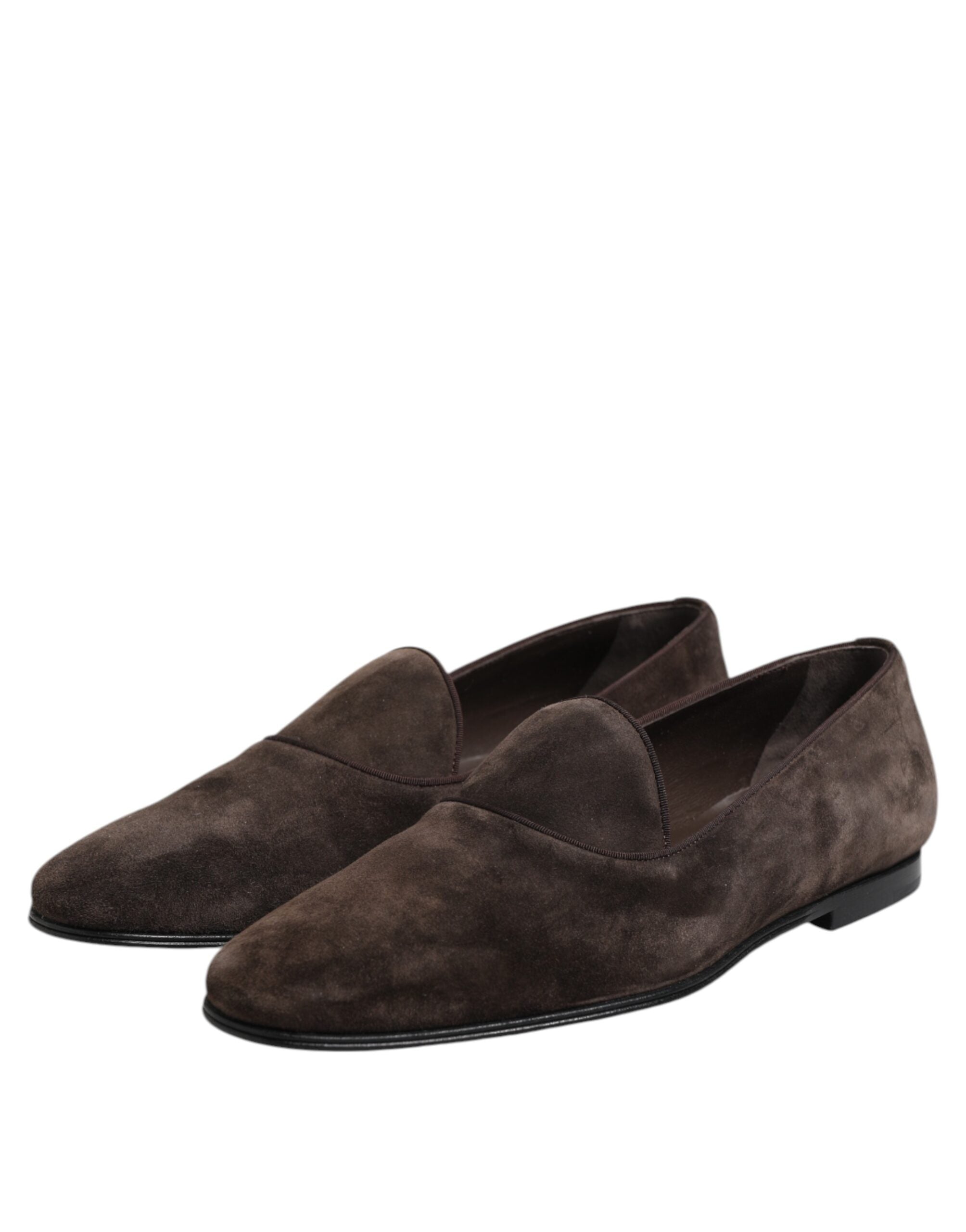 Dolce & Gabbana Braune Samtleder Slipper Schuhe