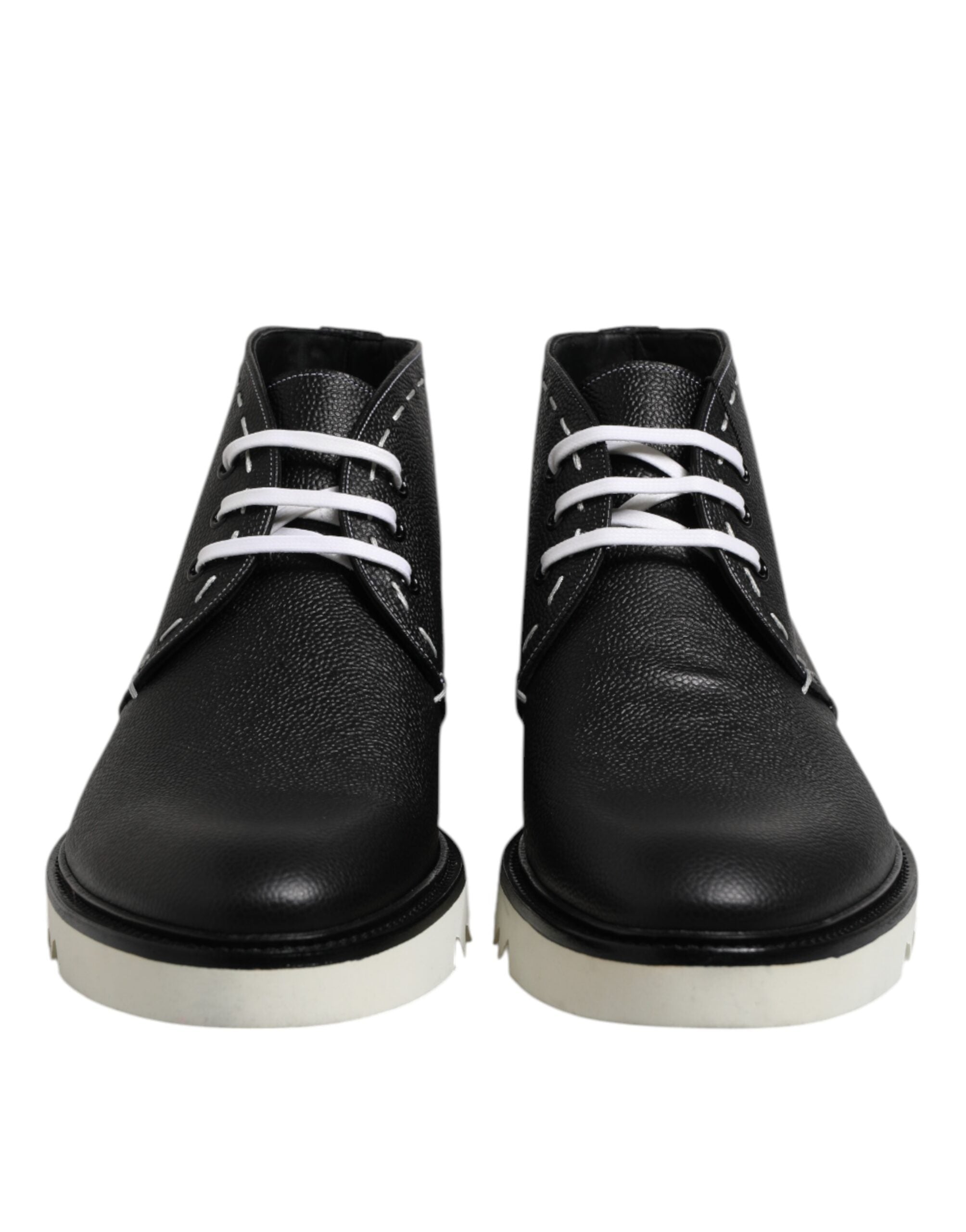 Dolce & Gabbana Schwarz Weiß Leder Stiefelette Schuhe