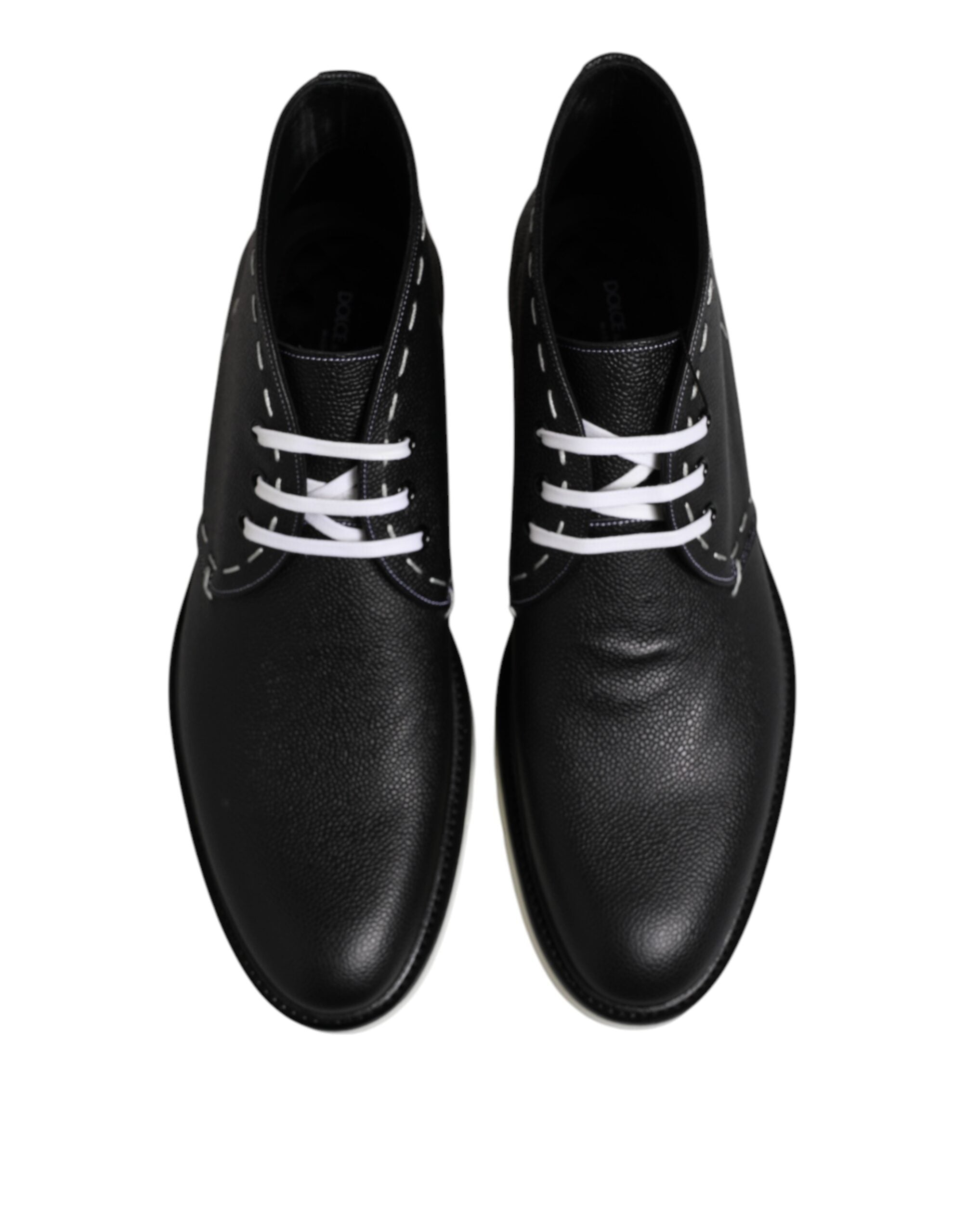 Dolce & Gabbana Schwarz Weiß Leder Stiefelette Schuhe