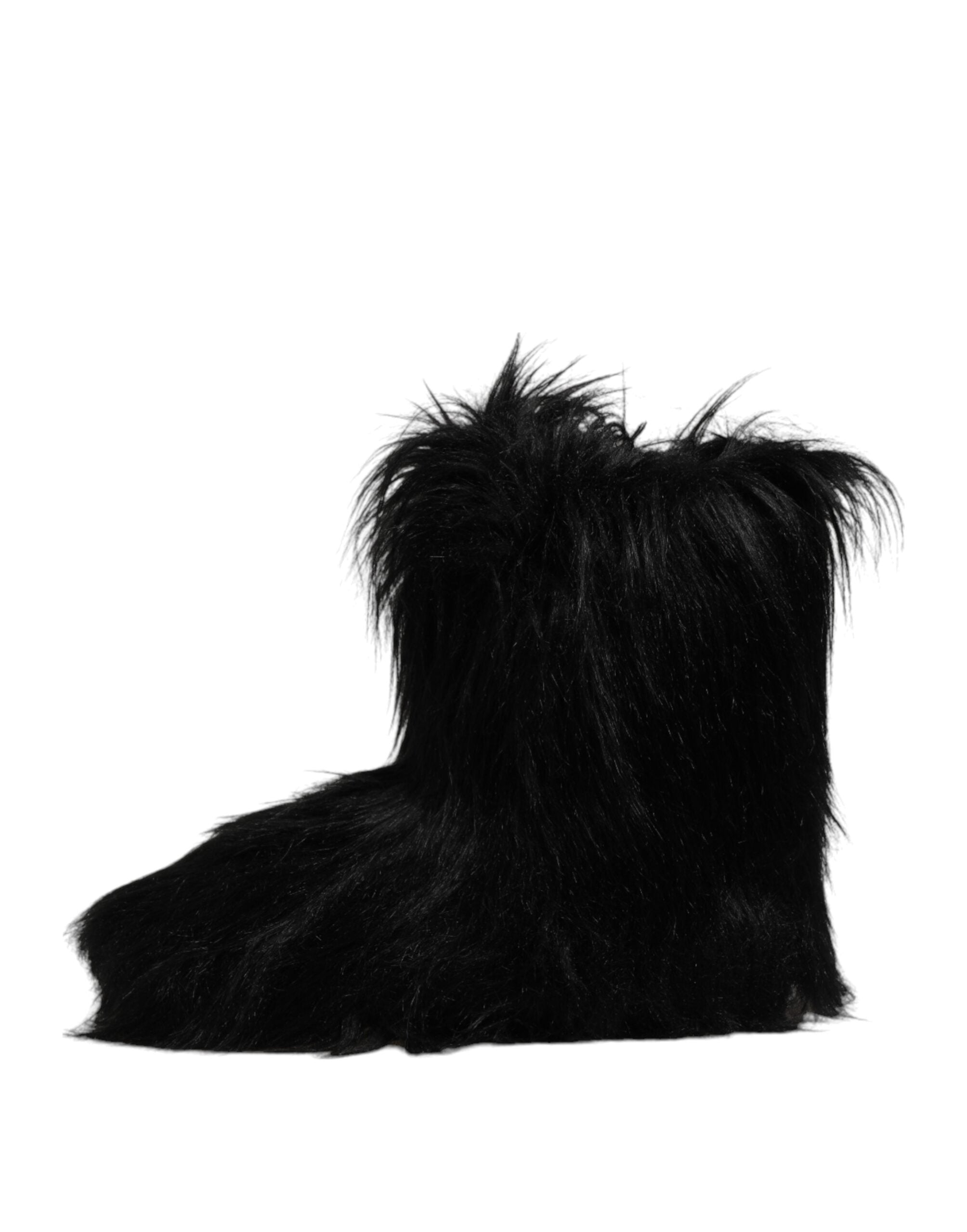 Dolce & Gabbana Schwarze Kunstpelz-Stiefel mit mittlerer Wade