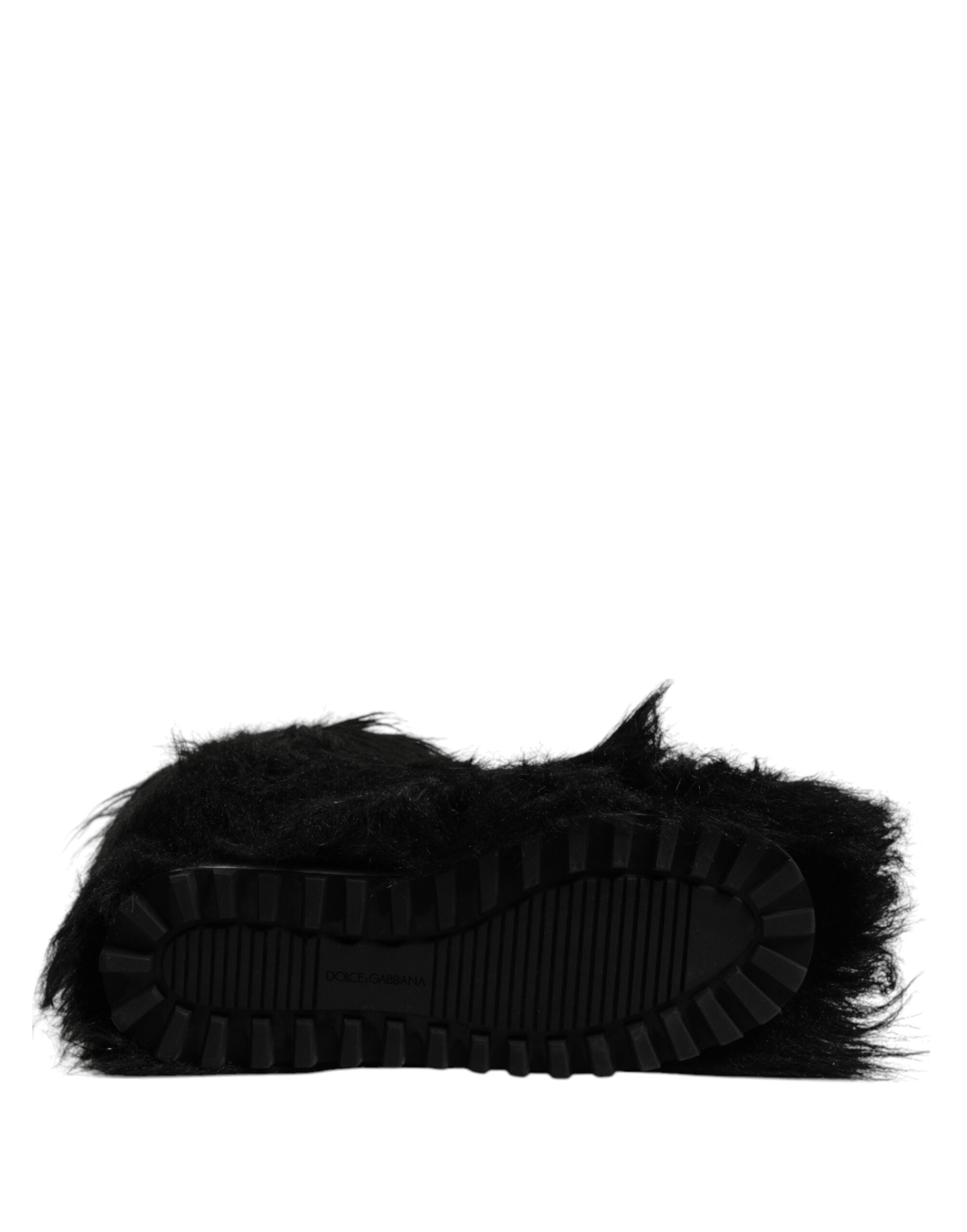 Dolce & Gabbana Schwarze Kunstpelz-Stiefel mit mittlerer Wade