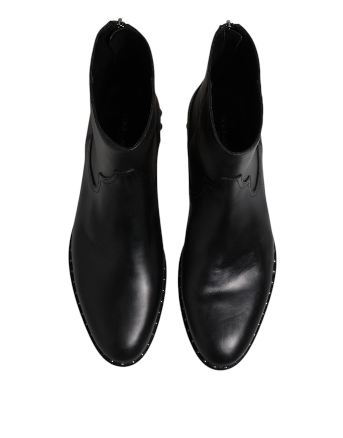 Dolce & Gabbana Schwarze Leder Logo-Stiefeletten Nietenschuhe