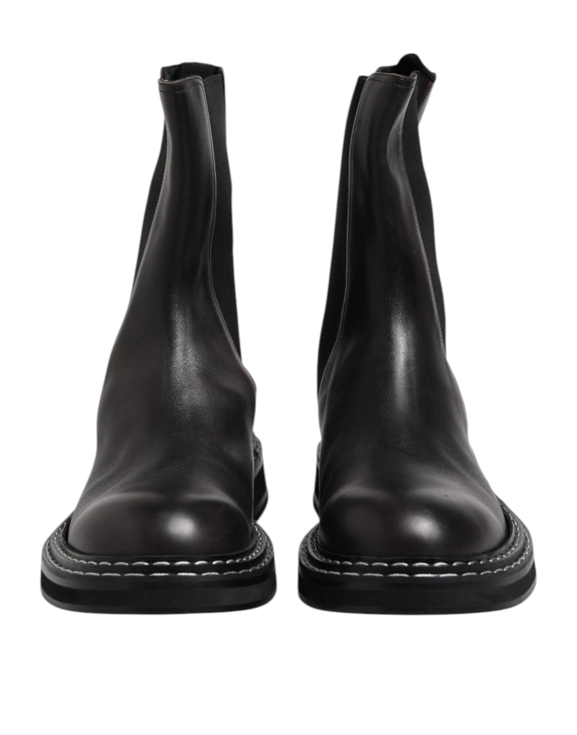 Dolce & Gabbana Schwarz Leder Mid Calf Stiefel Flats Schuhe