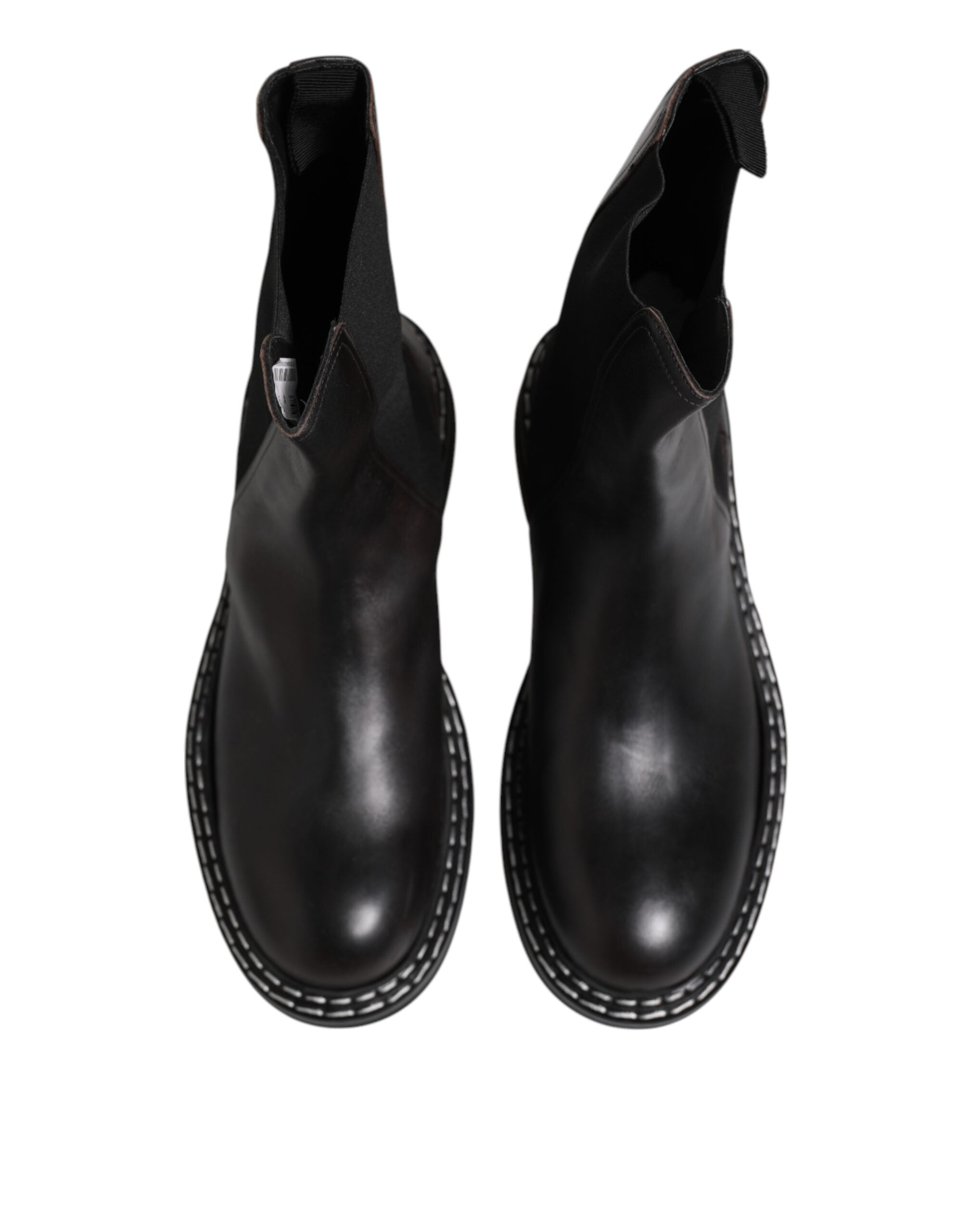 Dolce & Gabbana Schwarz Leder Mid Calf Stiefel Flats Schuhe
