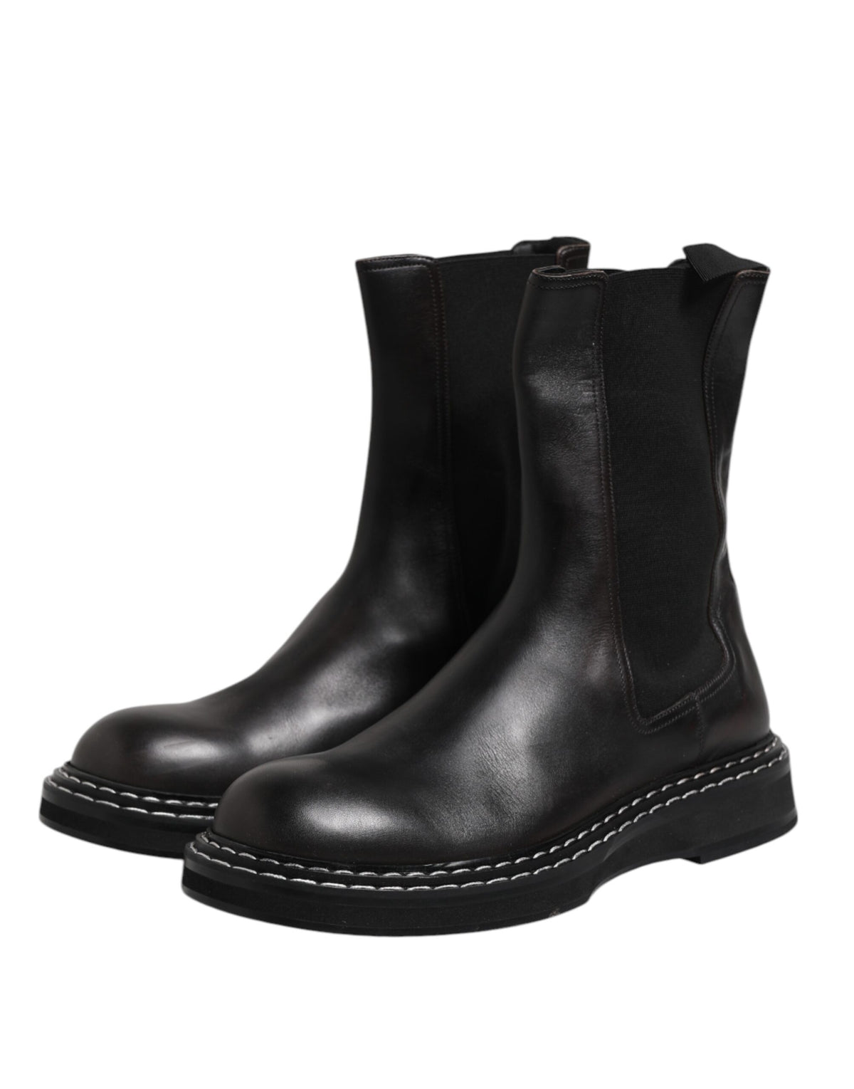 Dolce & Gabbana Schwarz Leder Mid Calf Stiefel Flats Schuhe
