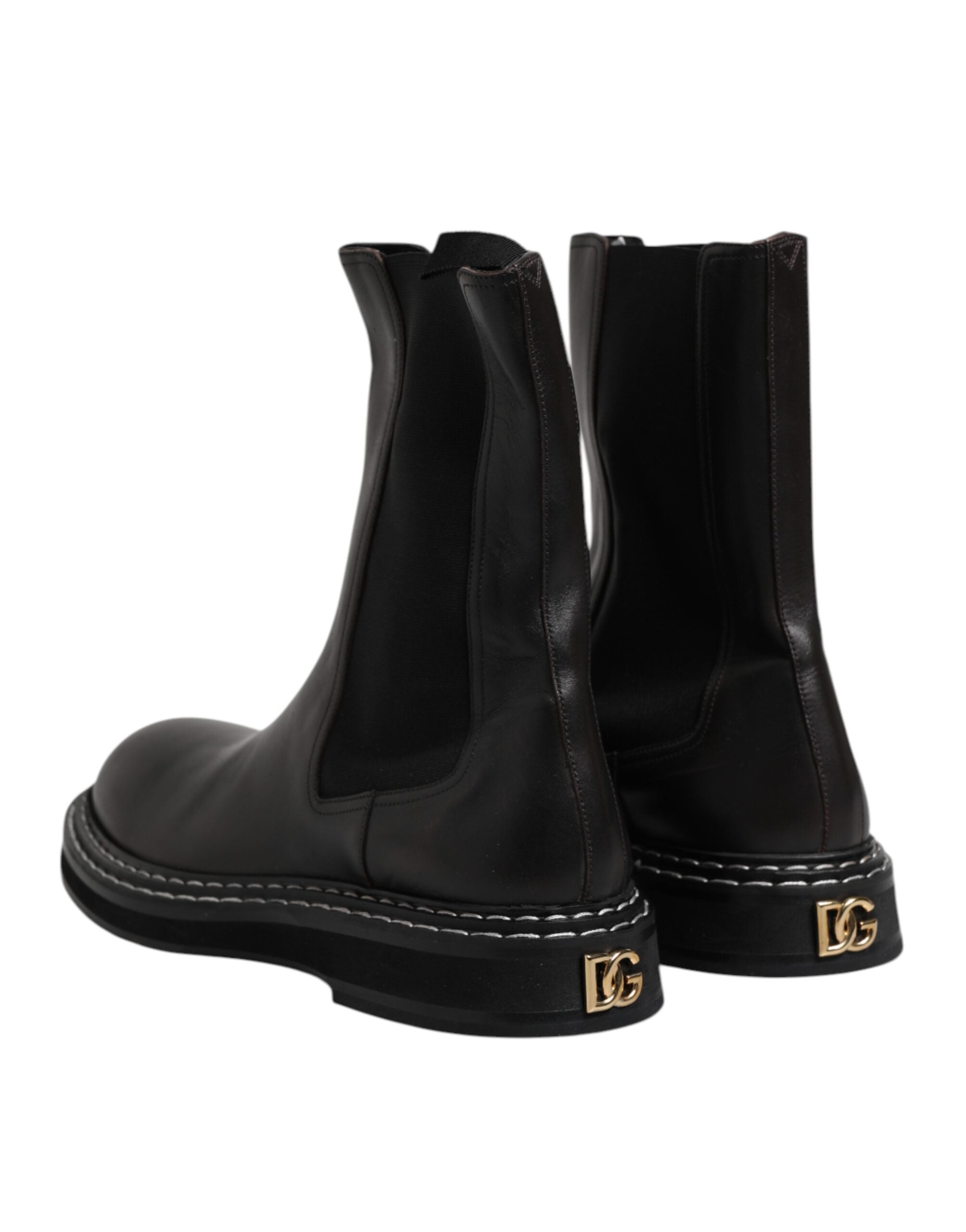 Dolce & Gabbana Schwarz Leder Mid Calf Stiefel Flats Schuhe