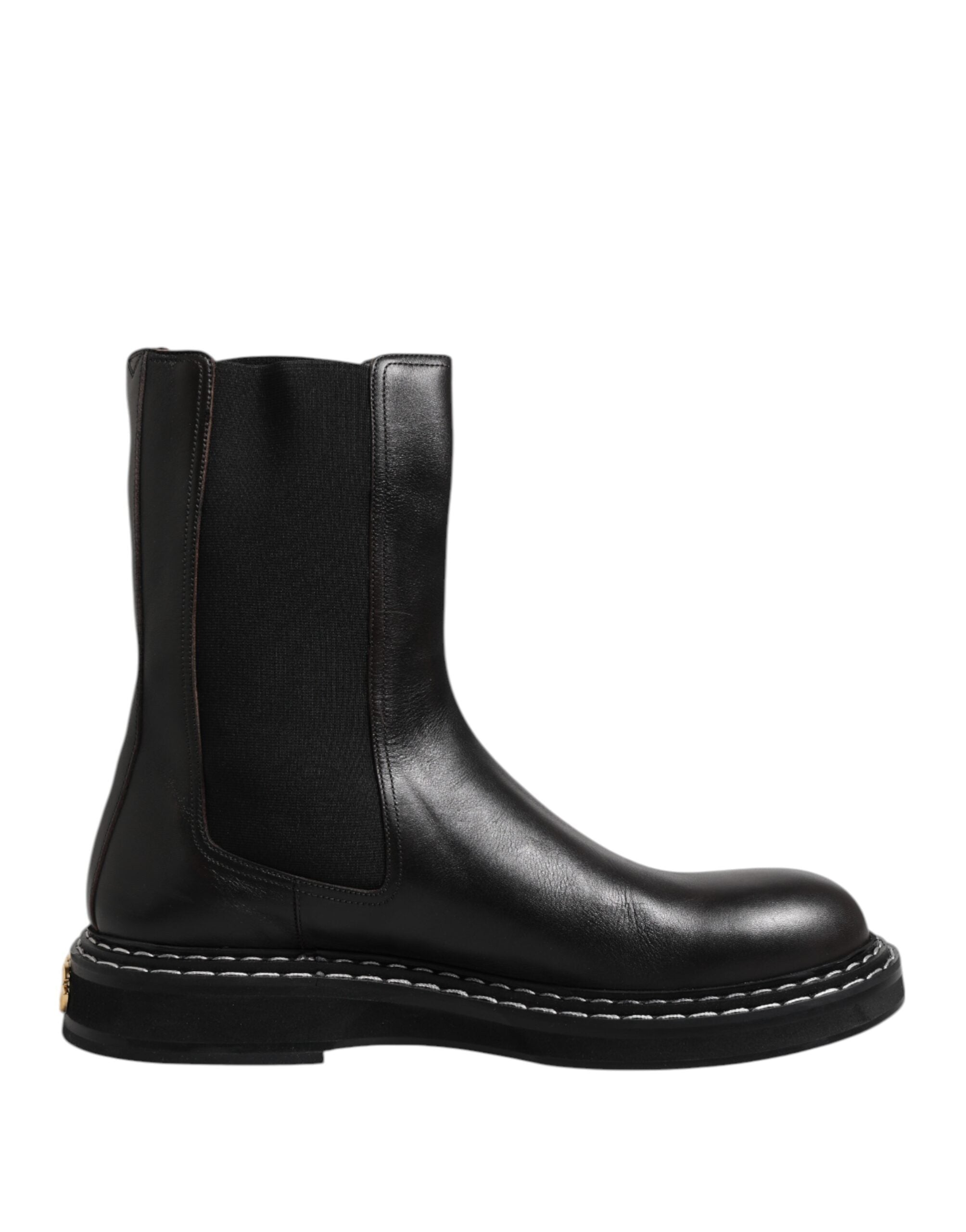 Dolce & Gabbana Schwarz Leder Mid Calf Stiefel Flats Schuhe