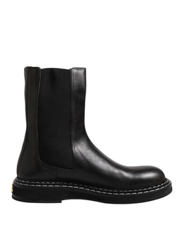 Dolce & Gabbana Schwarz Leder Mid Calf Stiefel Flats Schuhe