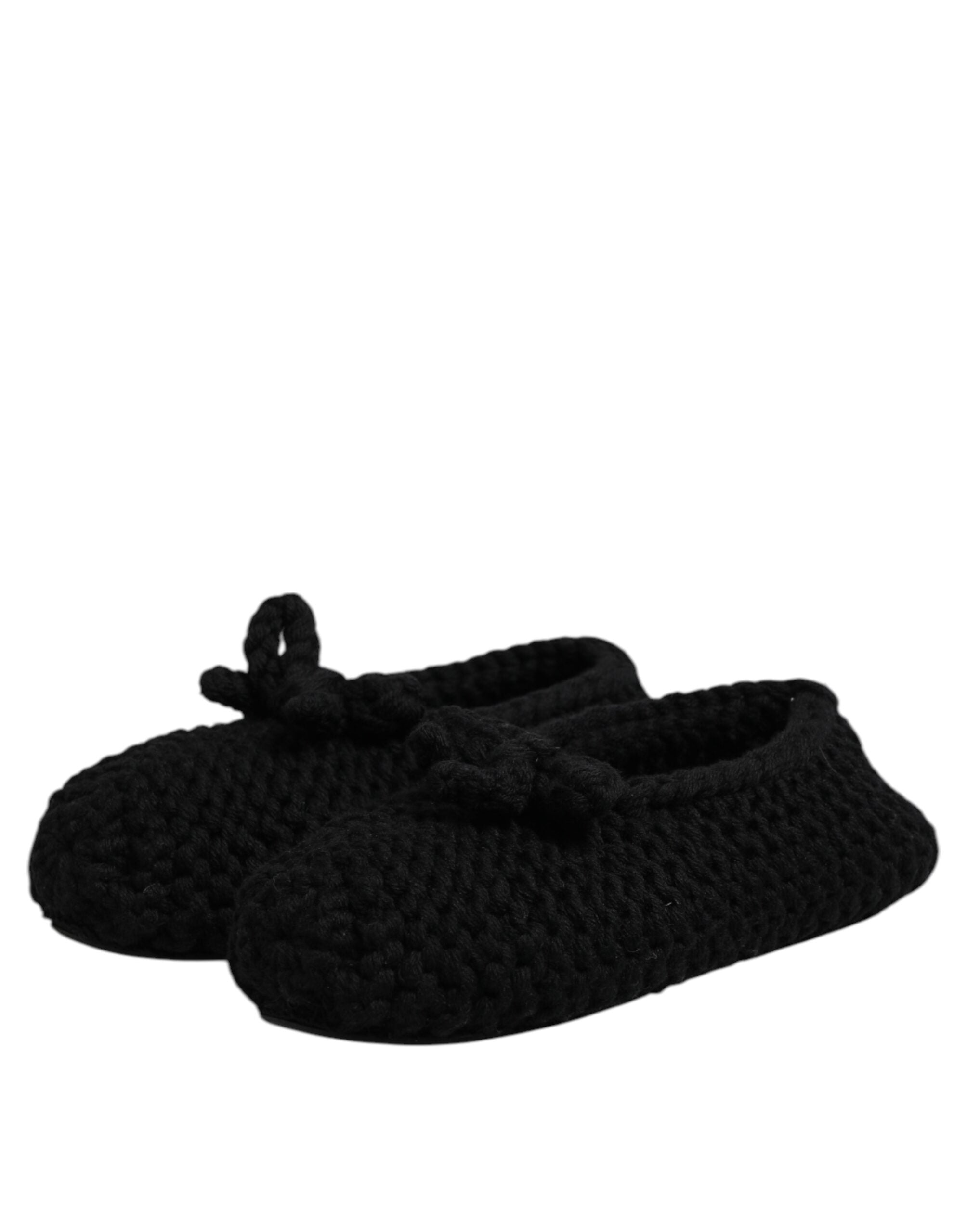 Dolce & Gabbana Schwarz Wolle Slip On Flats Ballerina Schuhe