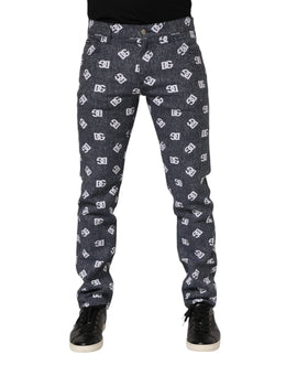 Dolce & Gabbana Dunkelgraue Logo-Baumwoll-Skinny Slim Denim Jeans
