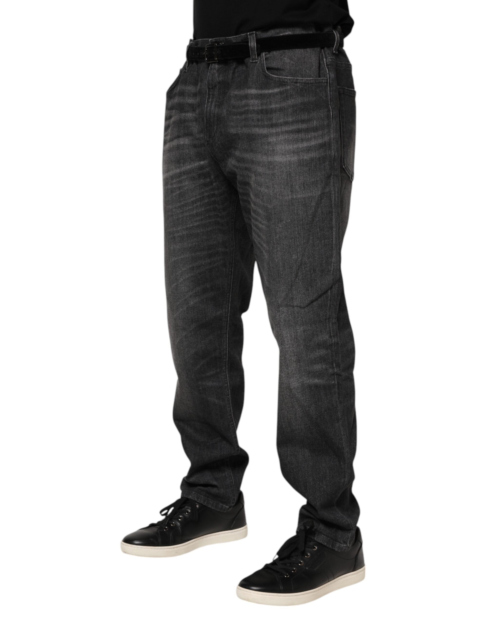 Dolce & Gabbana Graue gewaschene Baumwoll-Loose-Denim-Jeans
