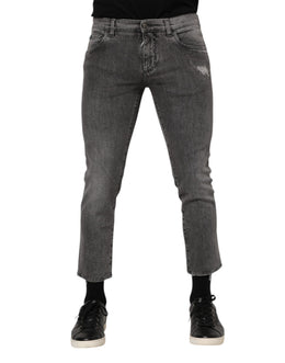Dolce & Gabbana Graue Baumwolle Logo Plaque Männer Denim Jeans
