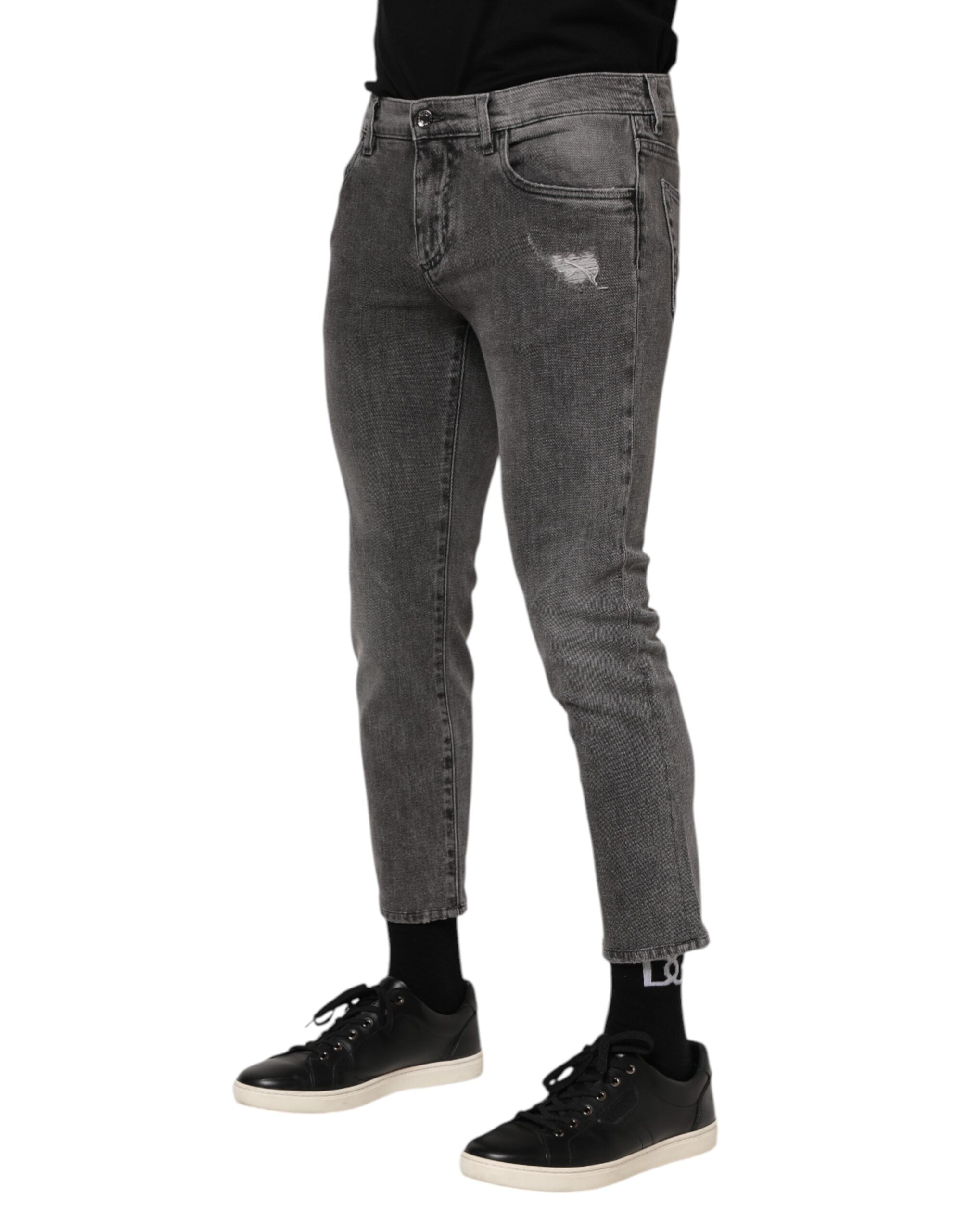 Dolce & Gabbana Graue Baumwolle Logo Plaque Männer Denim Jeans