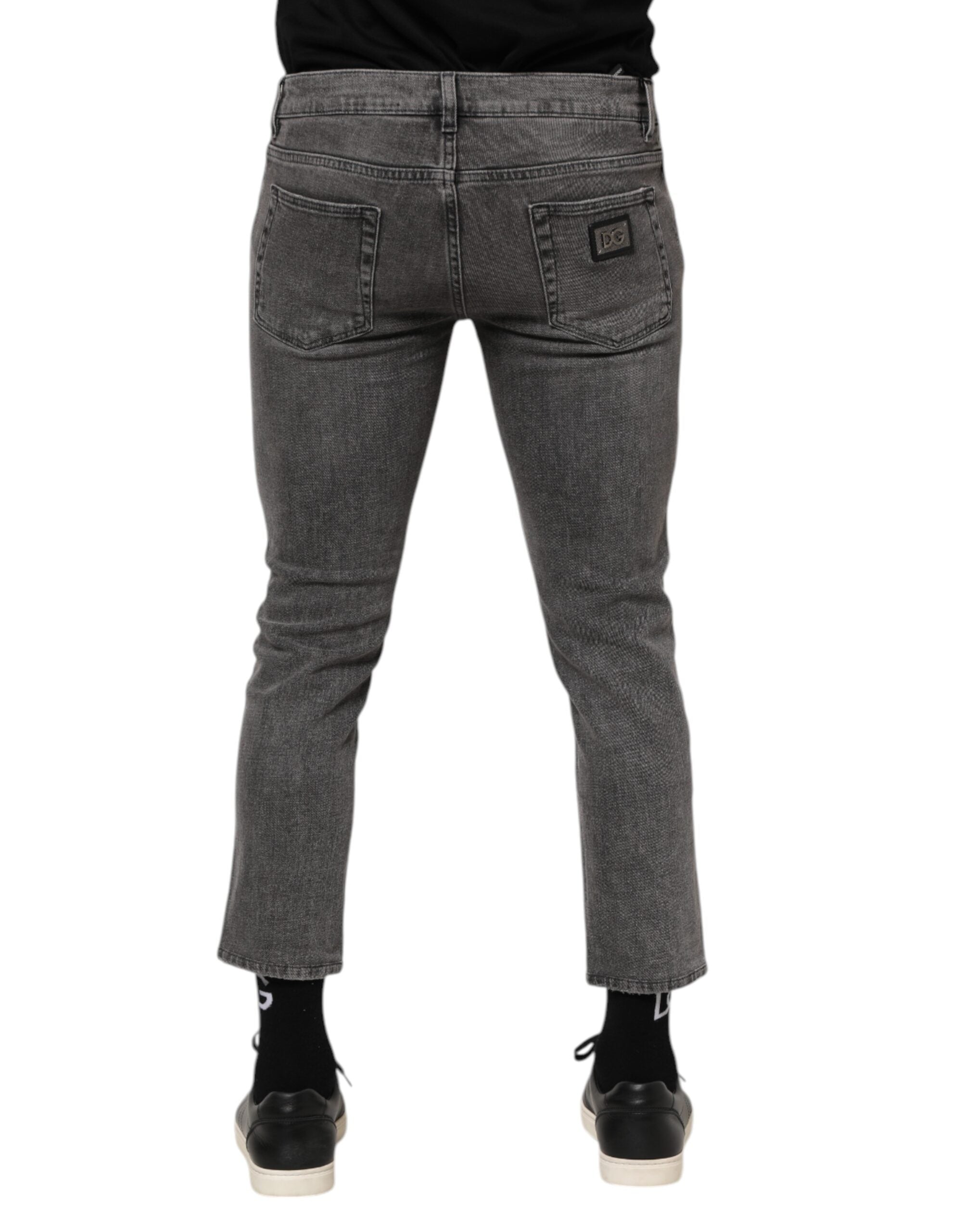 Dolce & Gabbana Graue Baumwolle Logo Plaque Männer Denim Jeans