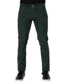 Dolce & Gabbana Grüne Skinny-Hose aus Baumwollcord