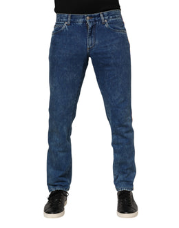 Dolce & Gabbana Blaue Denim-Jeans mit Logo-Plakette aus Baumwolle