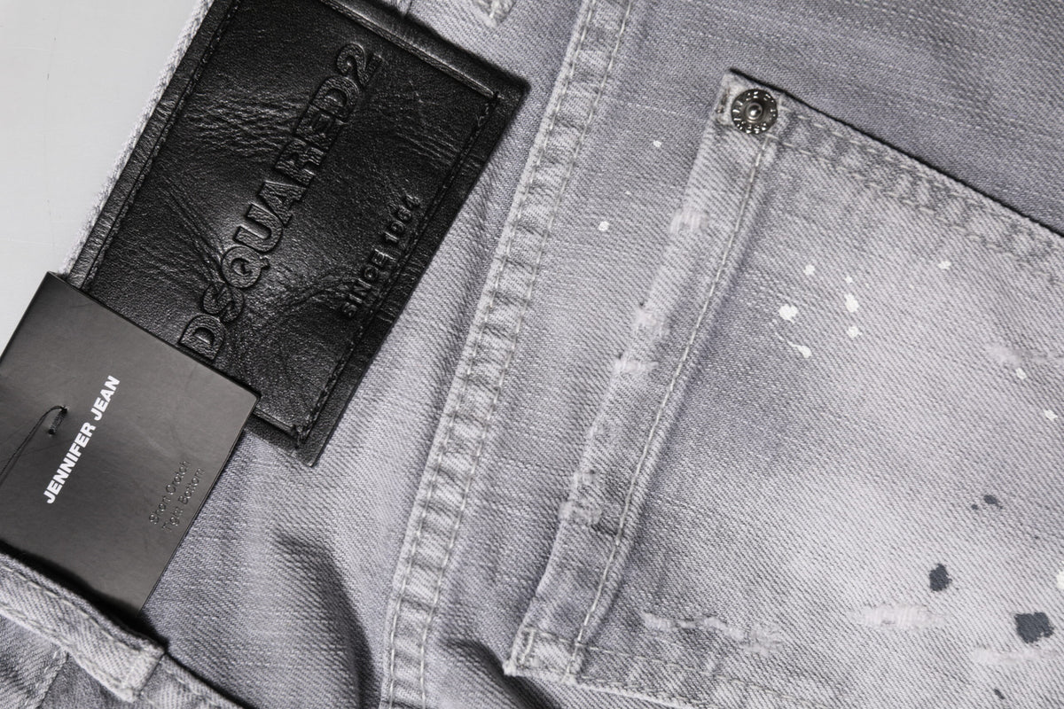 Dsquared² Graue verwaschene Denim-Jeans mit mittlerer Taille, konisch zulaufend