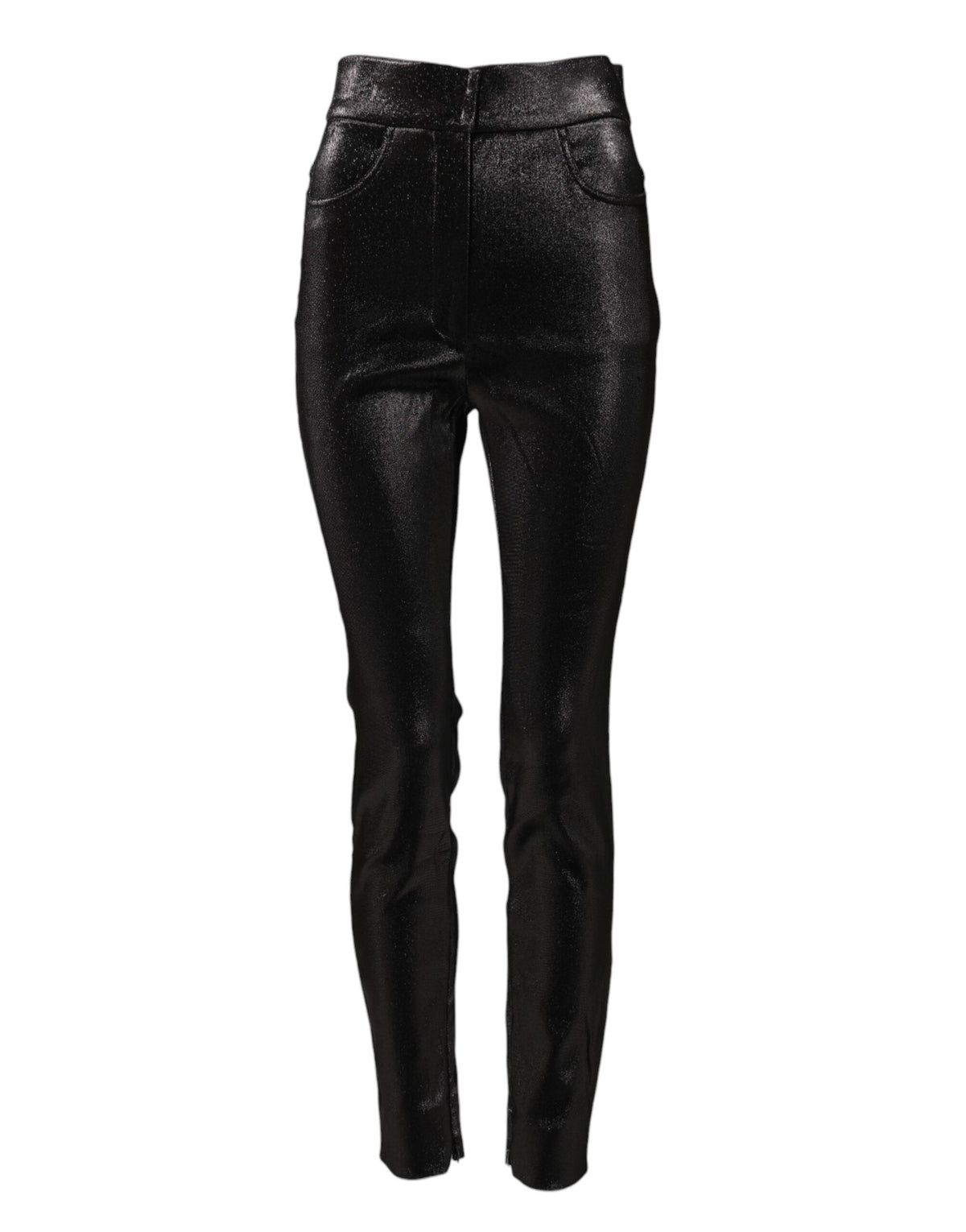 Dolce & Gabbana Schwarze Baumwoll-Stretch-Hose mit silbernem Lurexfaden