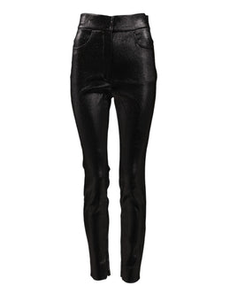 Dolce & Gabbana Schwarze Baumwoll-Stretch-Hose mit silbernem Lurexfaden