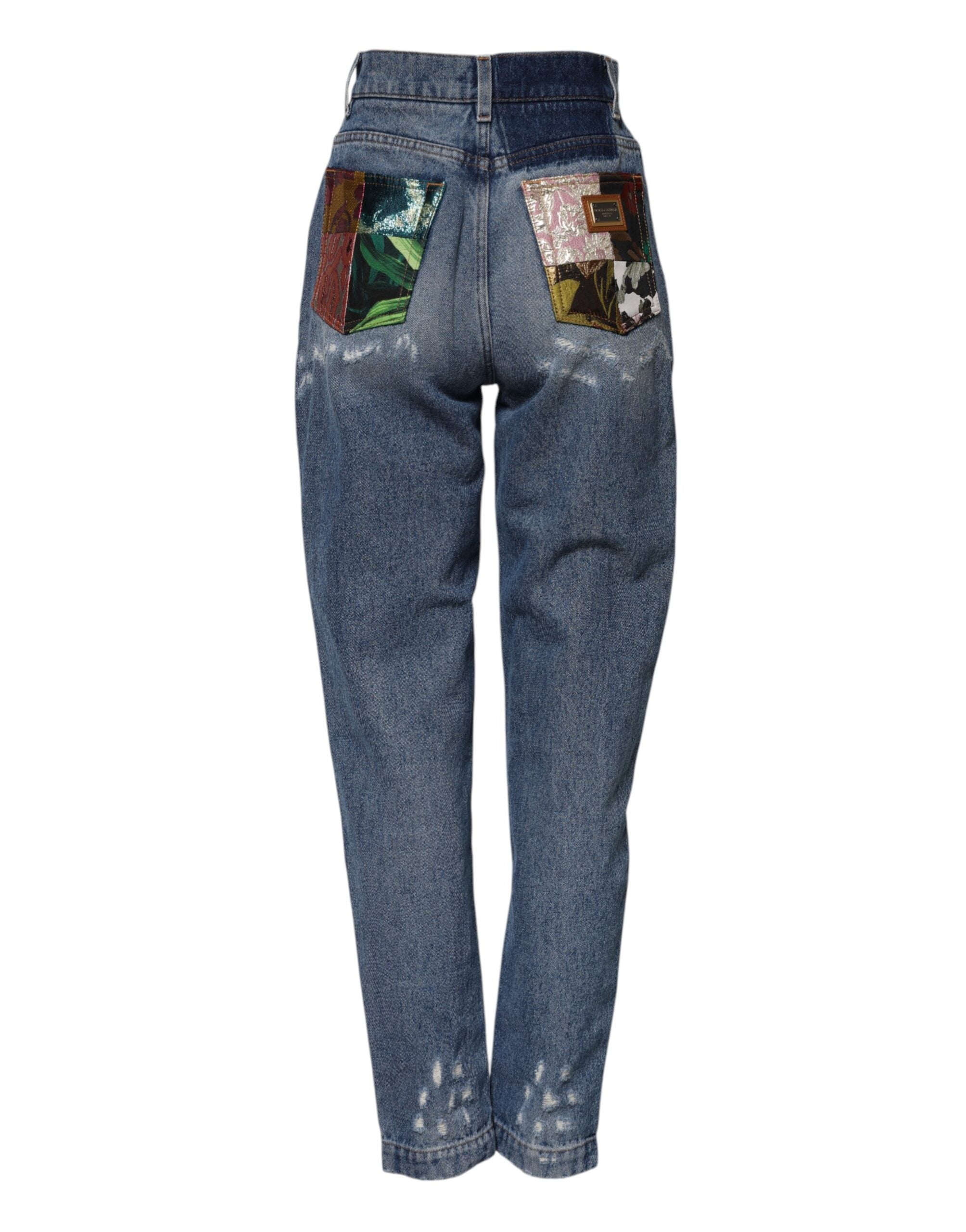 Dolce & Gabbana Blaue zerrissene Denim-Jeans mit hoher Taille aus Baumwolle