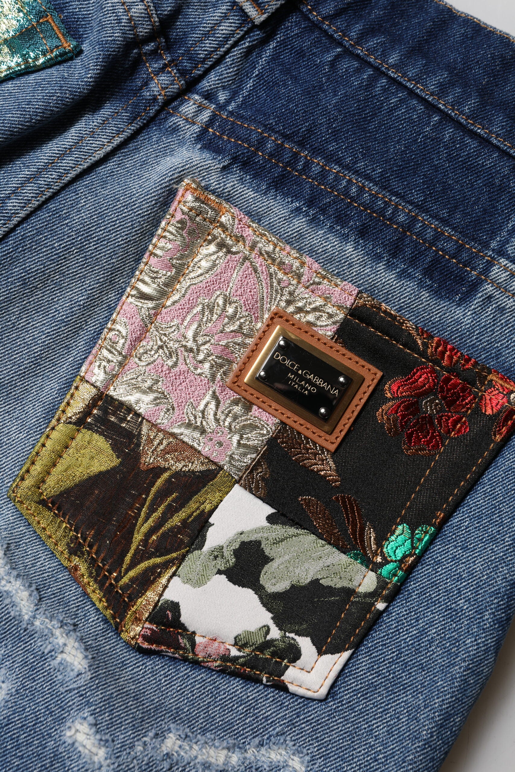 Dolce & Gabbana Blaue zerrissene Denim-Jeans mit hoher Taille aus Baumwolle