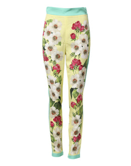 Dolce & Gabbana Gelbe Seidenblumen-Leggings-Hose