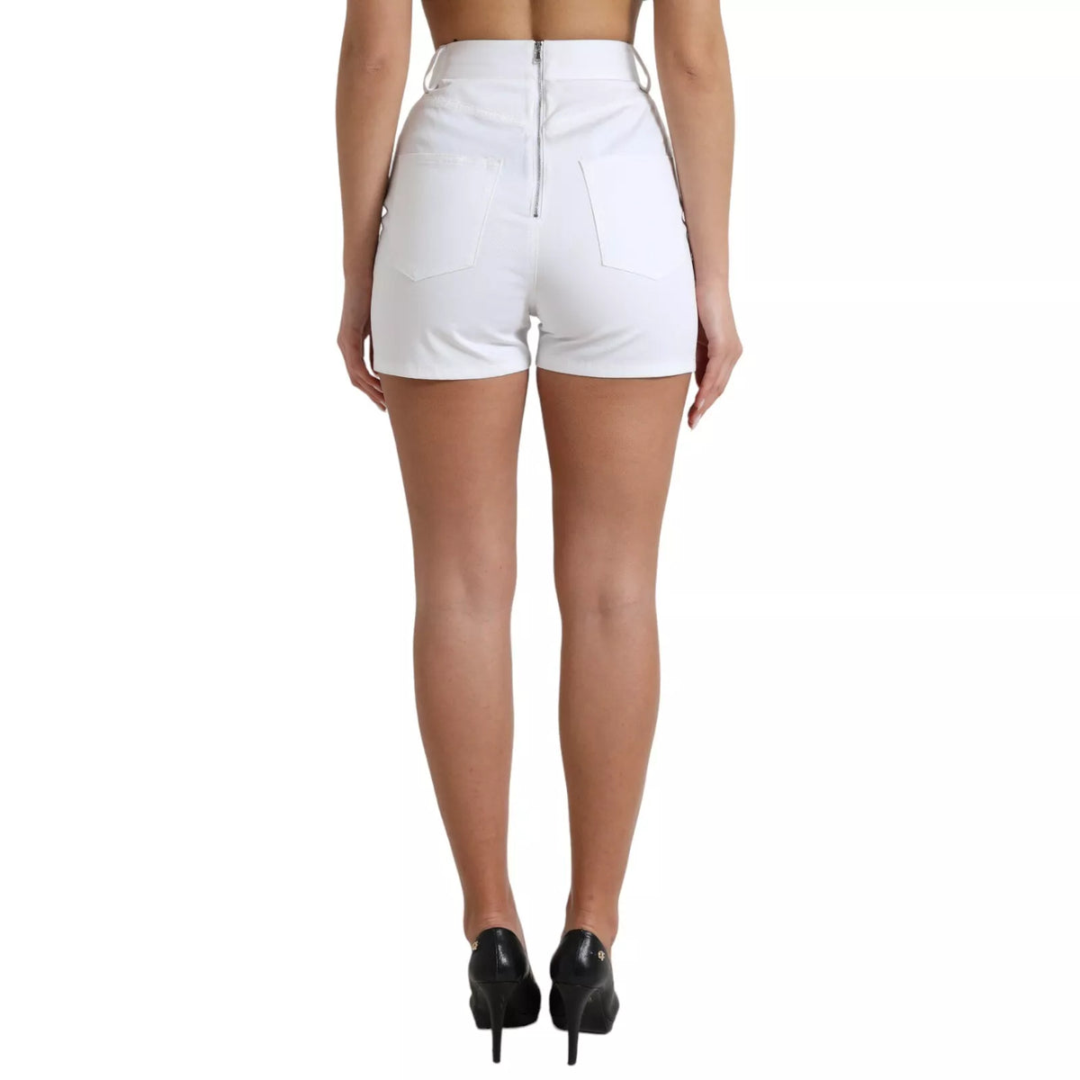 Dolce & Gabbana Weiße Front Lace Hohe Taille Hot Pants Shorts