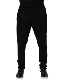 Dolce & Gabbana Schwarze Viskose Skinny Logo Herren Jogger-Hose