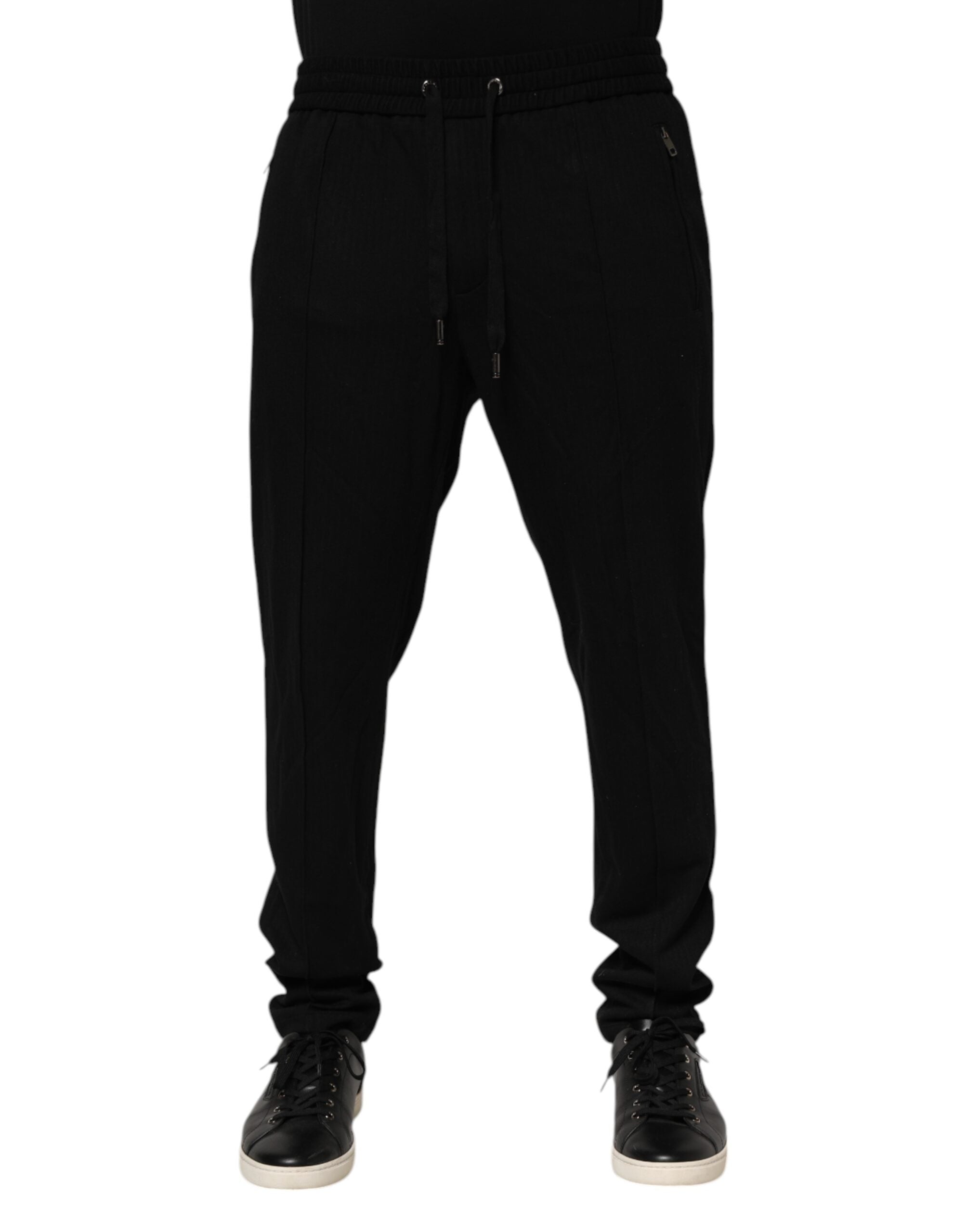 Dolce & Gabbana Schwarze Viskose Skinny Logo Herren Jogger-Hose