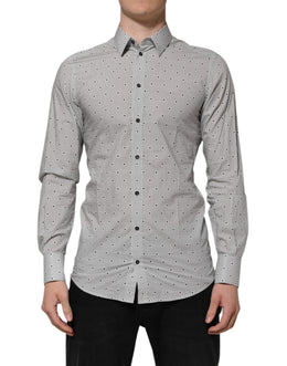 Dolce & Gabbana Grau Gepunktet Semi Fitted GOLD Herren Hemd Formal