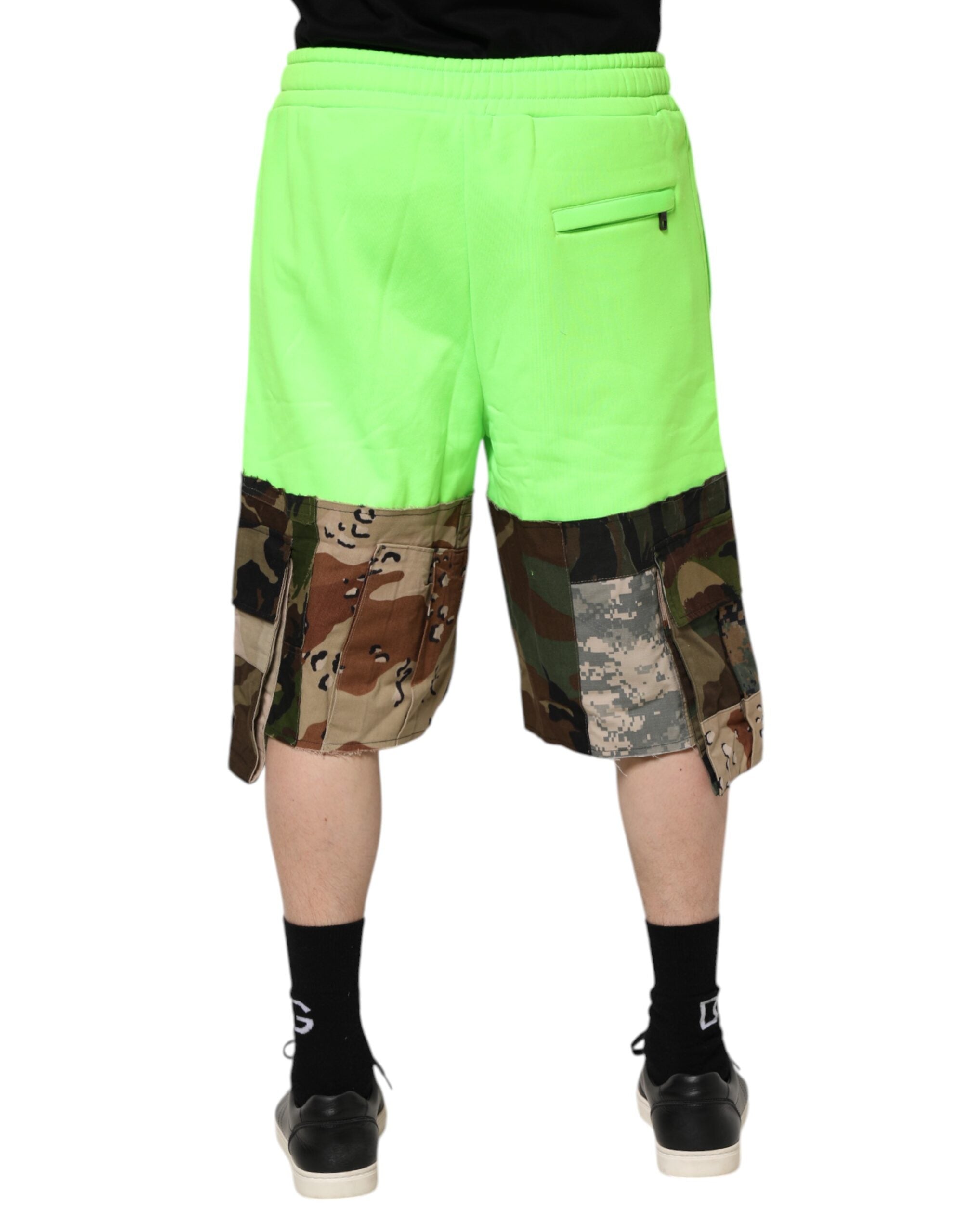 Dolce & Gabbana Grüne Patchwork Cargo-Bermudas für Männer Shorts
