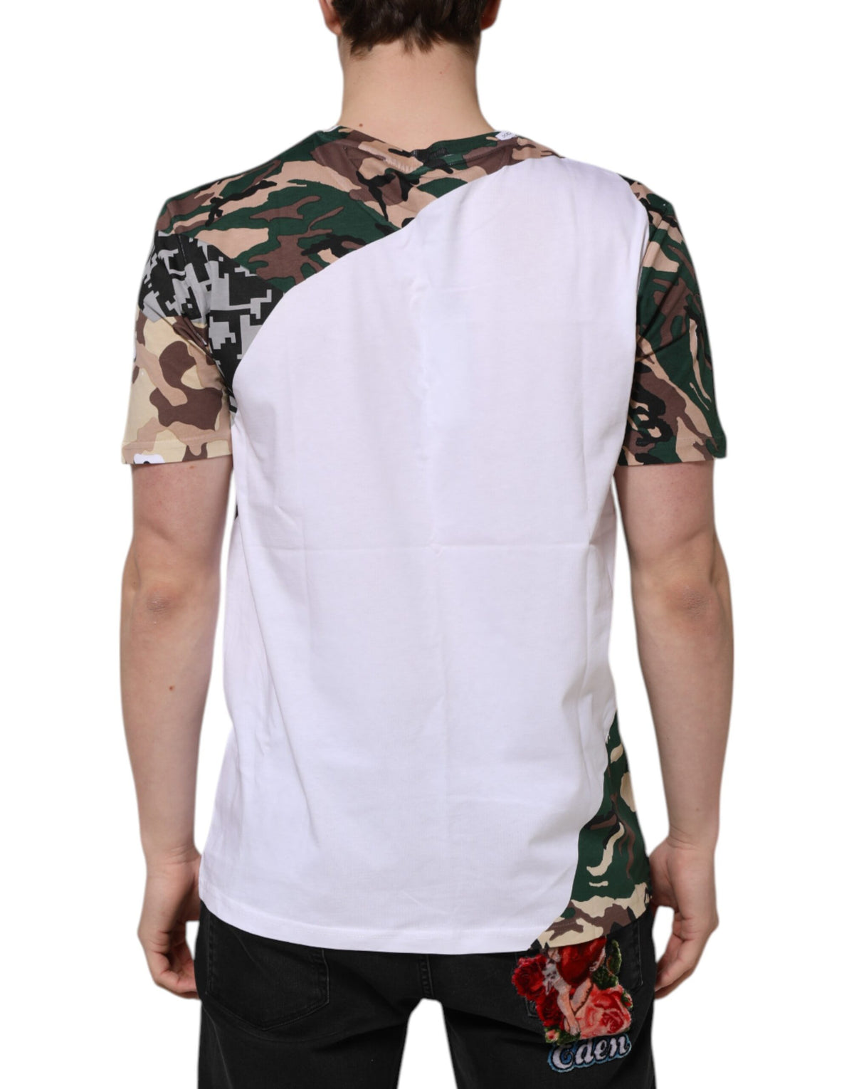 Dolce & Gabbana Weißes Camouflage-Baumwoll-T-Shirt mit Rundhalsausschnitt für Männer