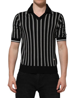 Dolce & Gabbana Schwarz-weiß gestreiftes Polo-T-Shirt mit Kragen