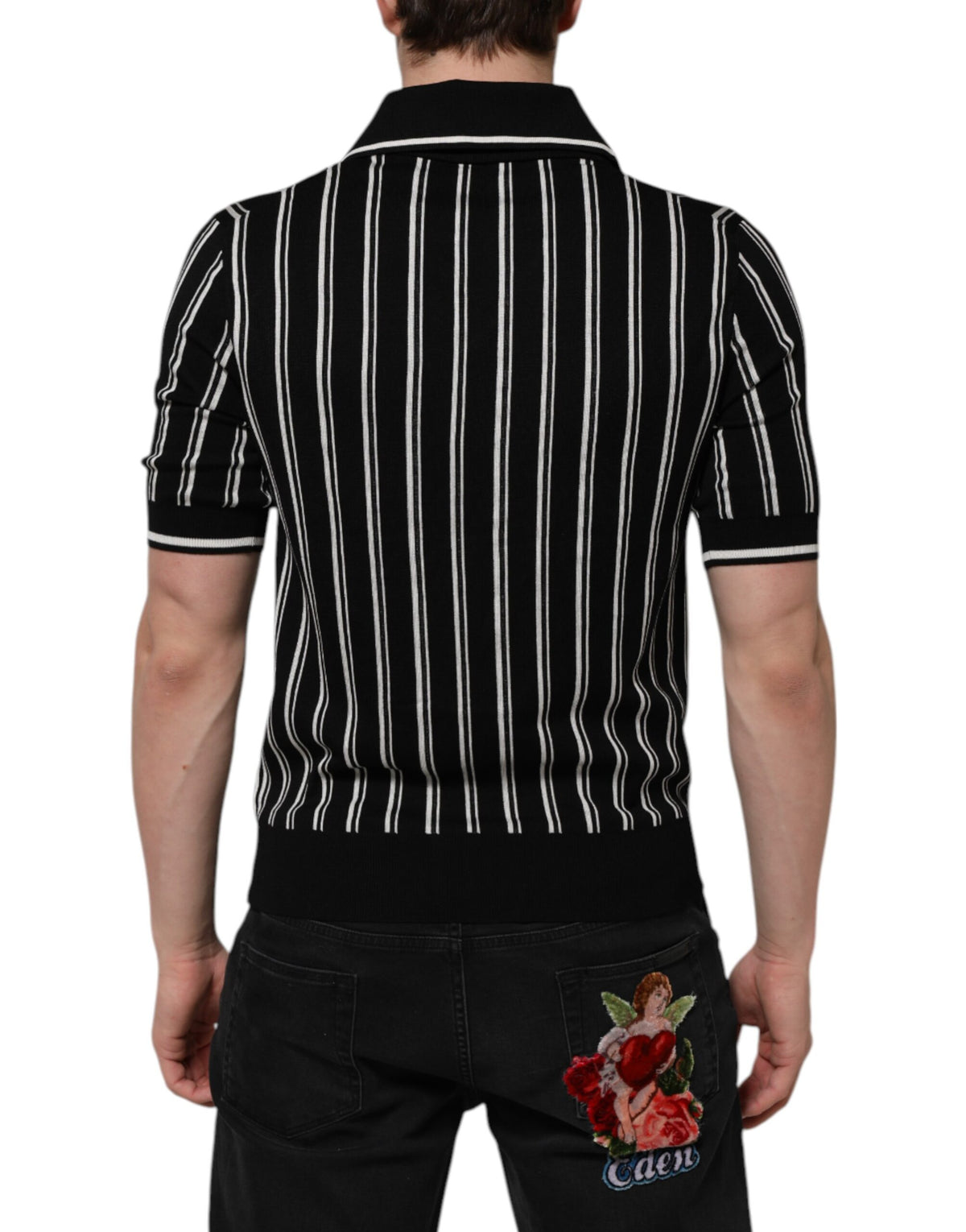 Dolce & Gabbana Schwarz-weiß gestreiftes Polo-T-Shirt mit Kragen