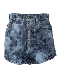 Dolce & Gabbana Blauer Blumendruck Denim Baumwolle Hot Pants Shorts