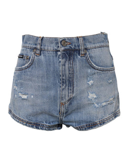 Dolce & Gabbana Blaue Logo-Plakette Denim Baumwolle Hot Pants Shorts