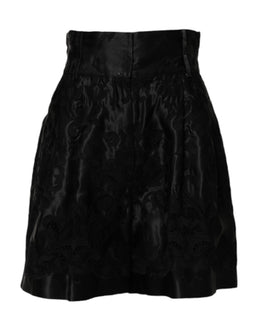 Dolce & Gabbana Schwarze Seidenshorts mit Blumenstickerei und hoher Taille
