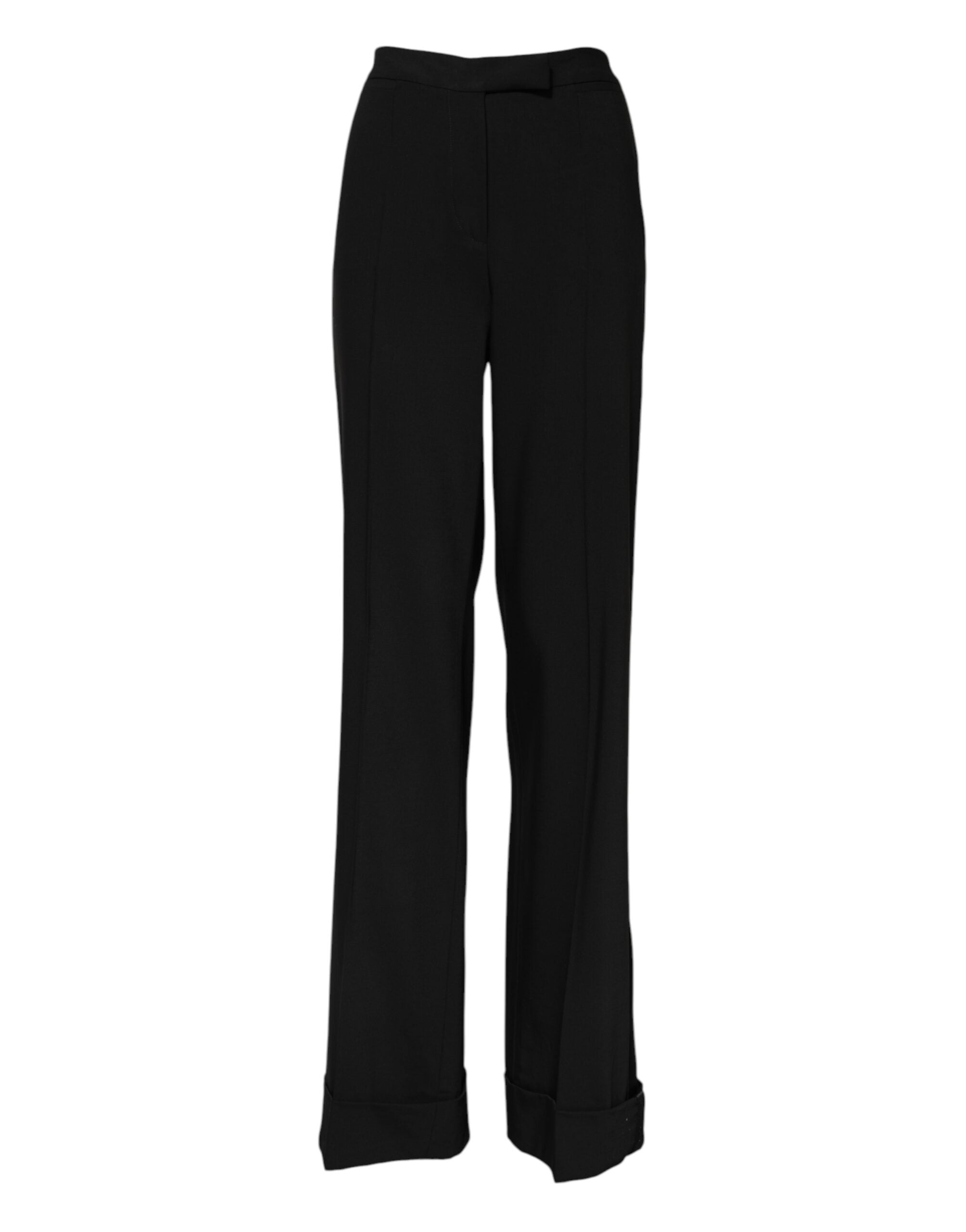 Dolce & Gabbana Schwarze Schlaghose mit hoher Taille aus Wolle