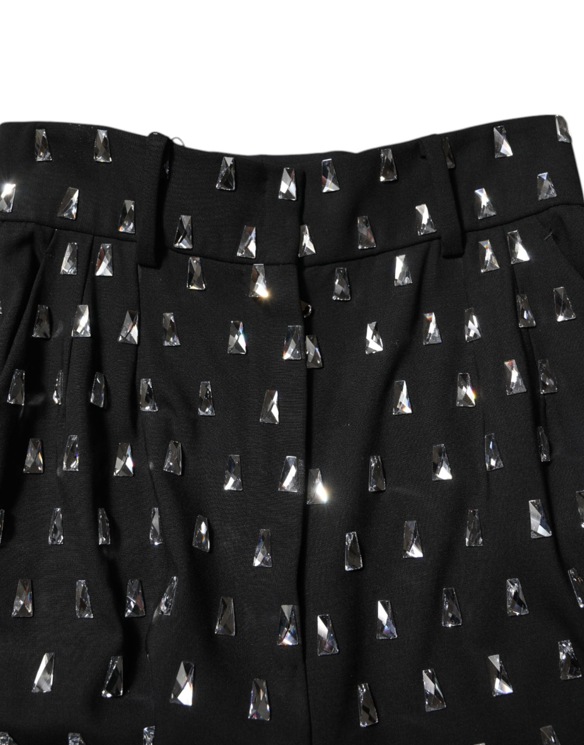 Dolce & Gabbana Schwarze, kristallverzierte Hose mit weitem Bein