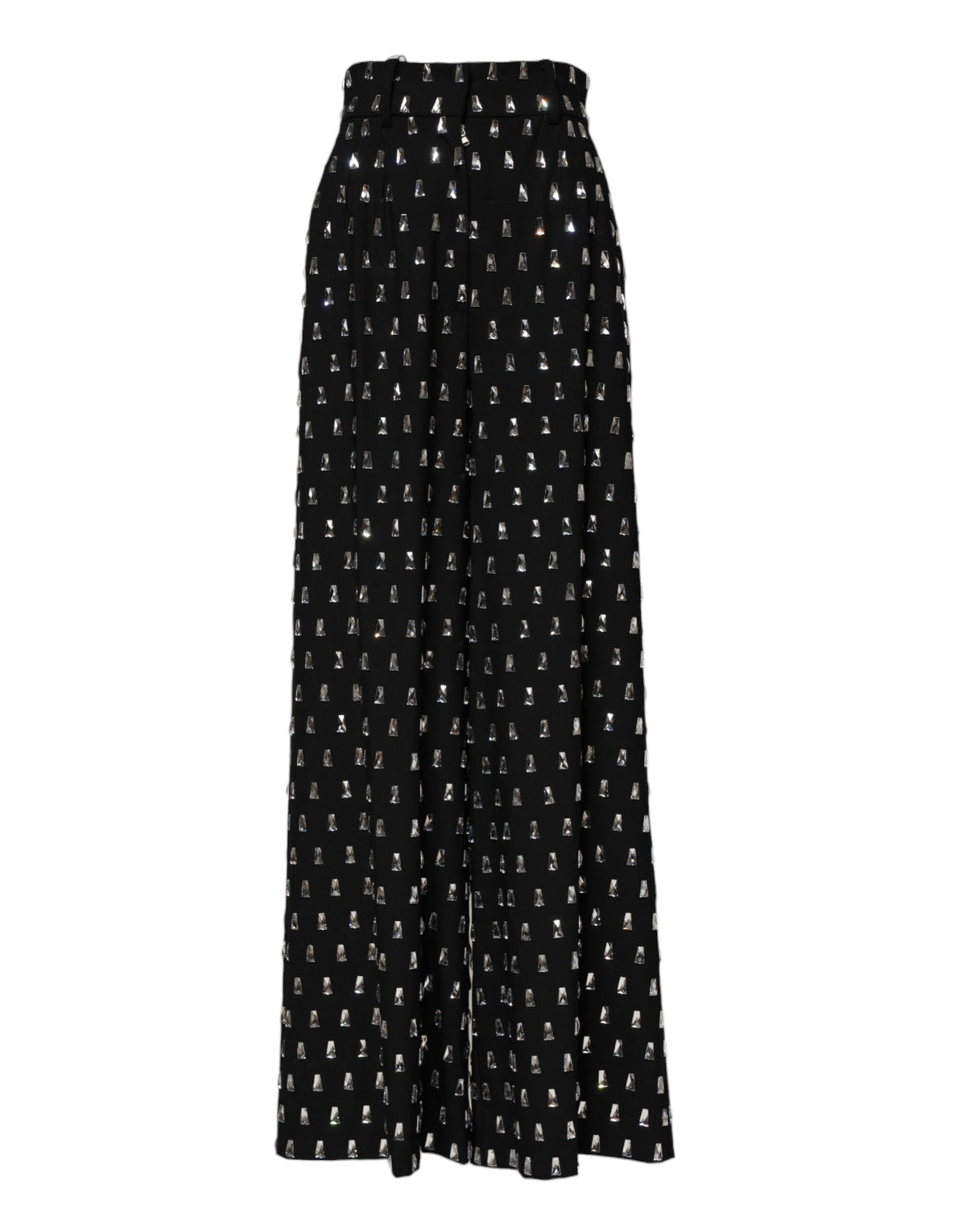 Dolce & Gabbana Schwarze, kristallverzierte Hose mit weitem Bein