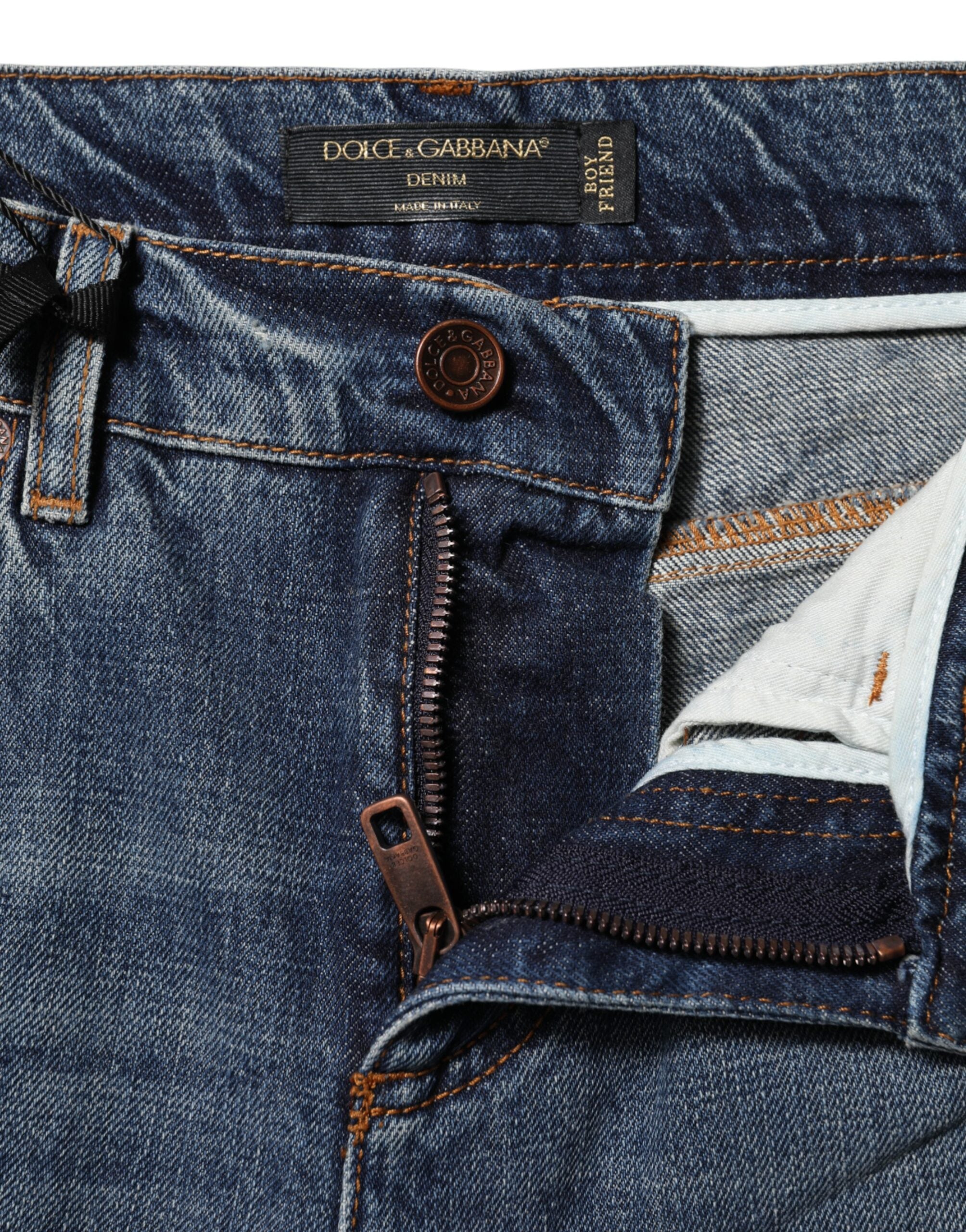 Dolce & Gabbana Blaue zerfledderte Denim-Jeans aus Baumwolle mit mittlerer Taille