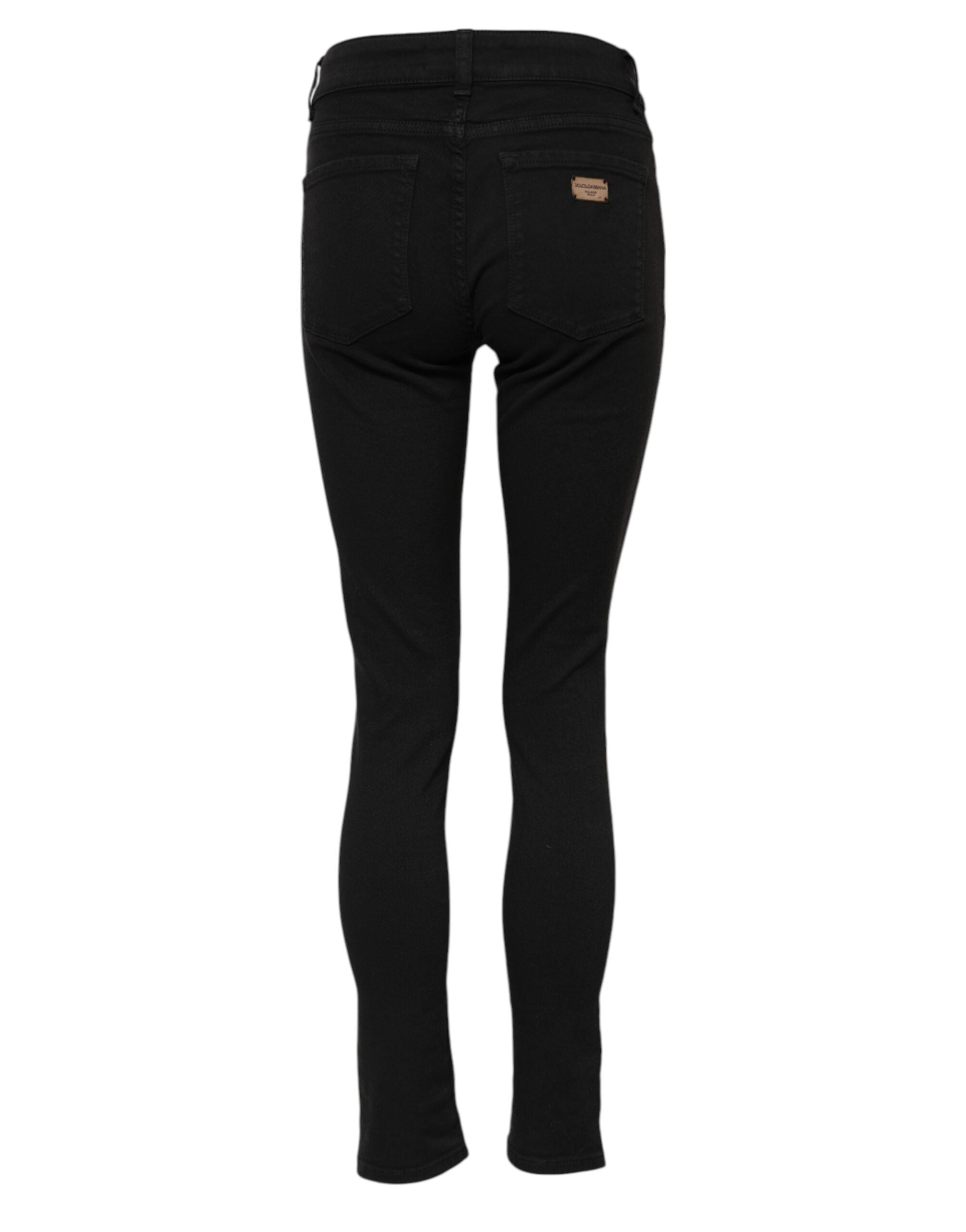Dolce & Gabbana Schwarze Cotton Logo Skinny MidWaist Denim Jeans