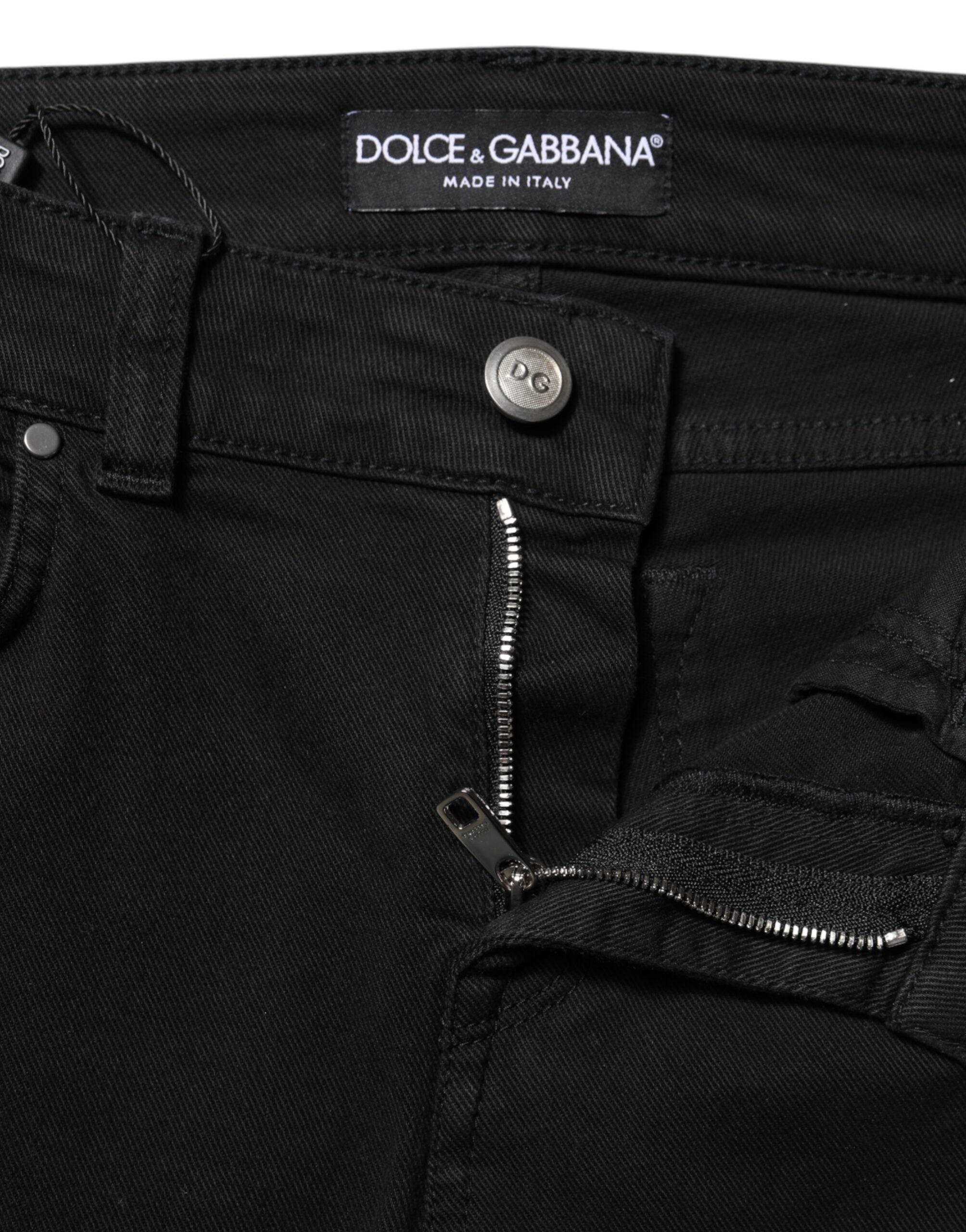 Dolce & Gabbana Schwarze Skinny Jeans aus Baumwolldenim mit mittlerer Bundhöhe