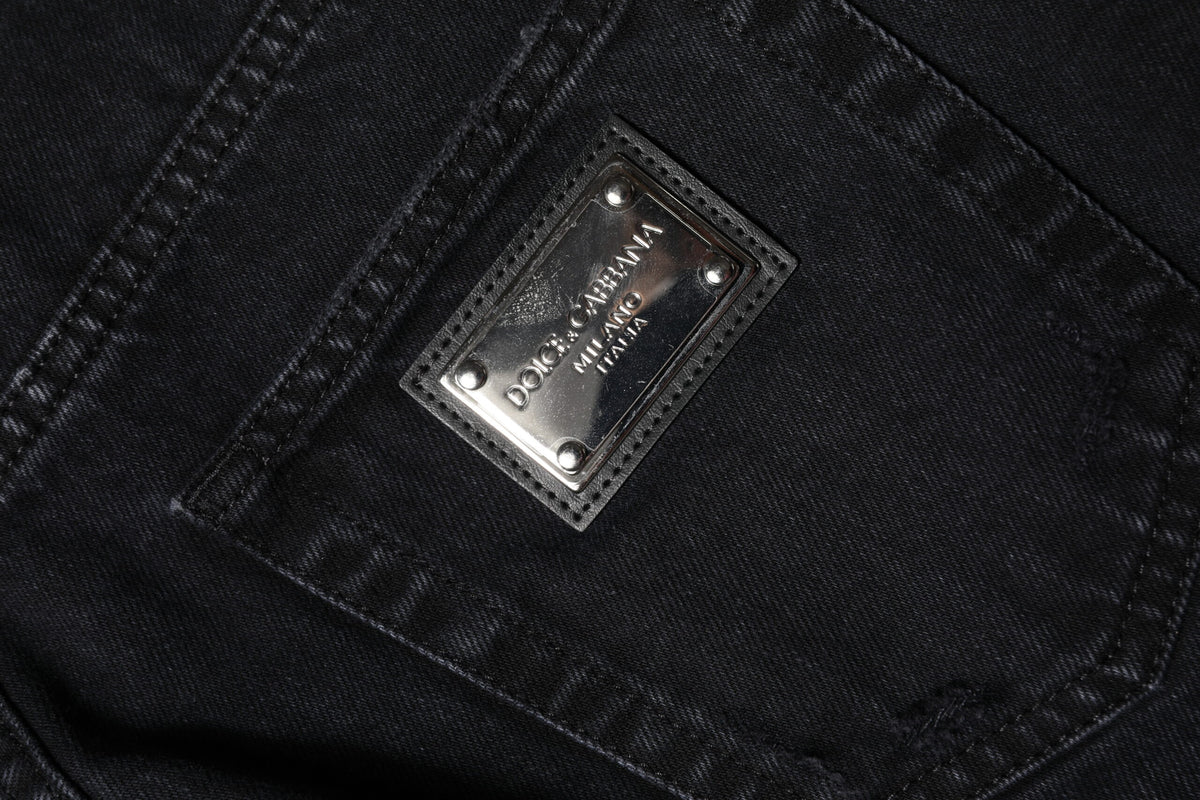 Dolce & Gabbana Schwarze zerfledderte Denim-Jeans mit mittlerer Taille aus Baumwolle