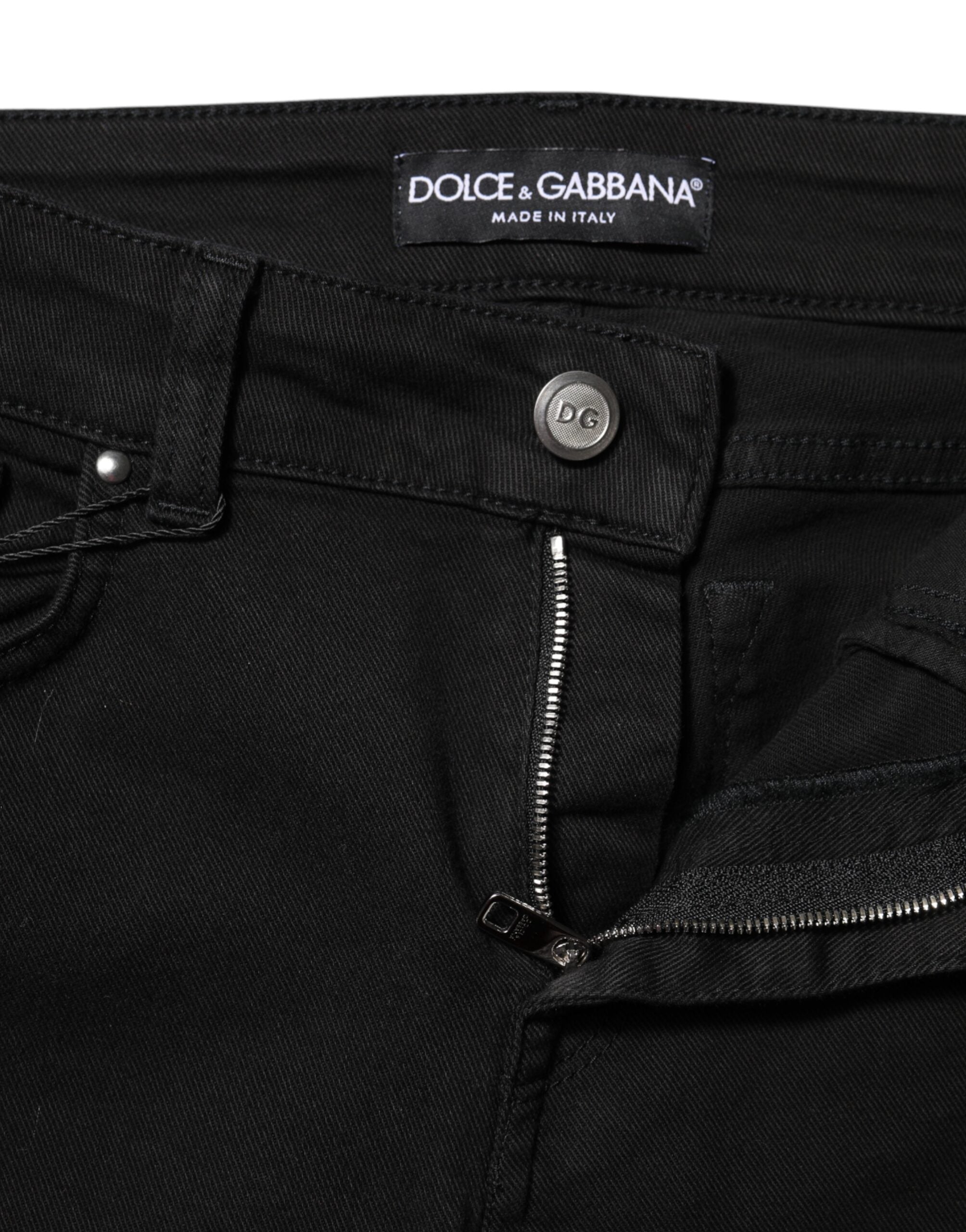 Dolce & Gabbana Schwarze Skinny Jeans aus Baumwolldenim mit mittlerer Bundhöhe