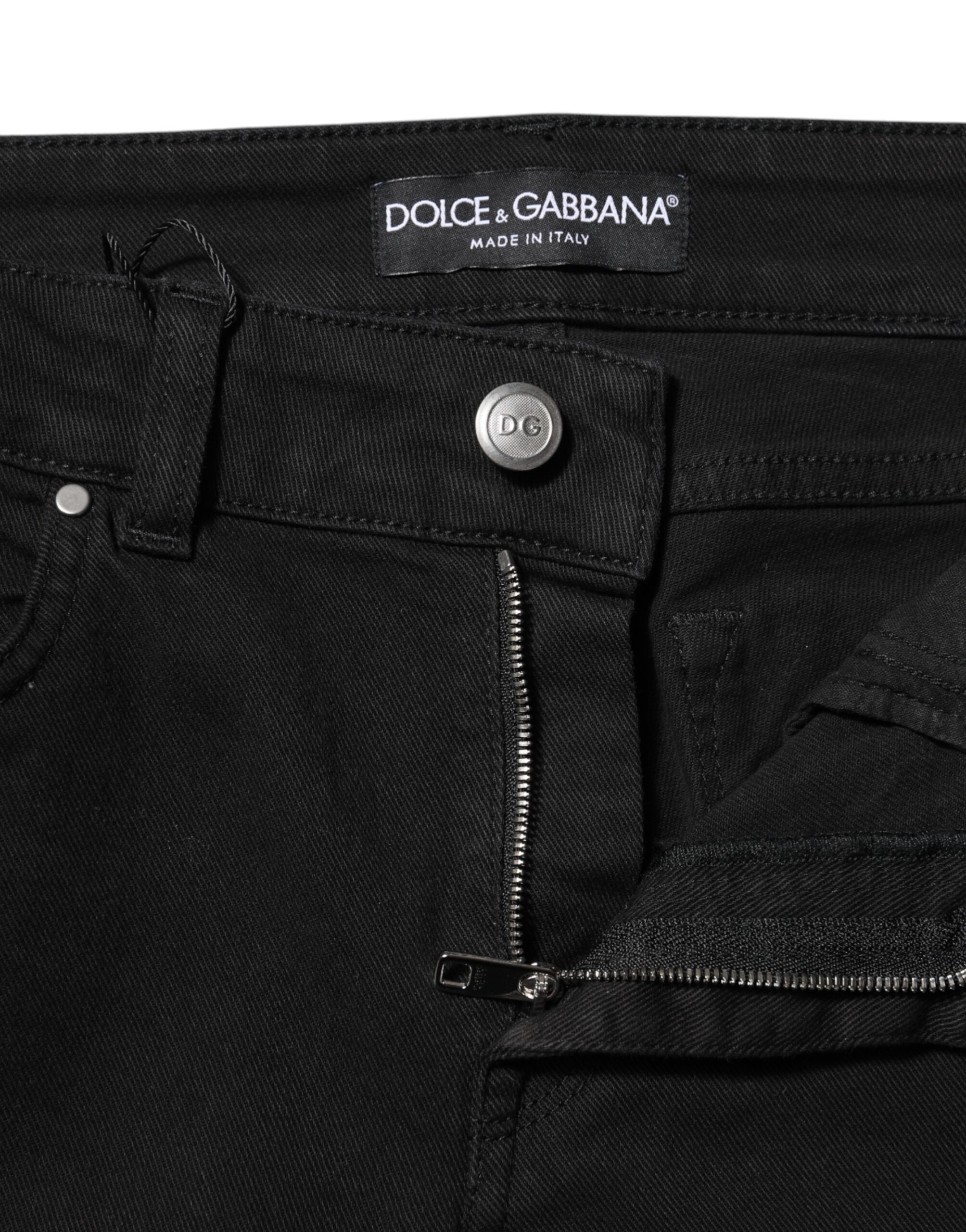 Dolce & Gabbana Schwarze Skinny Jeans aus Baumwolldenim mit mittlerer Bundhöhe